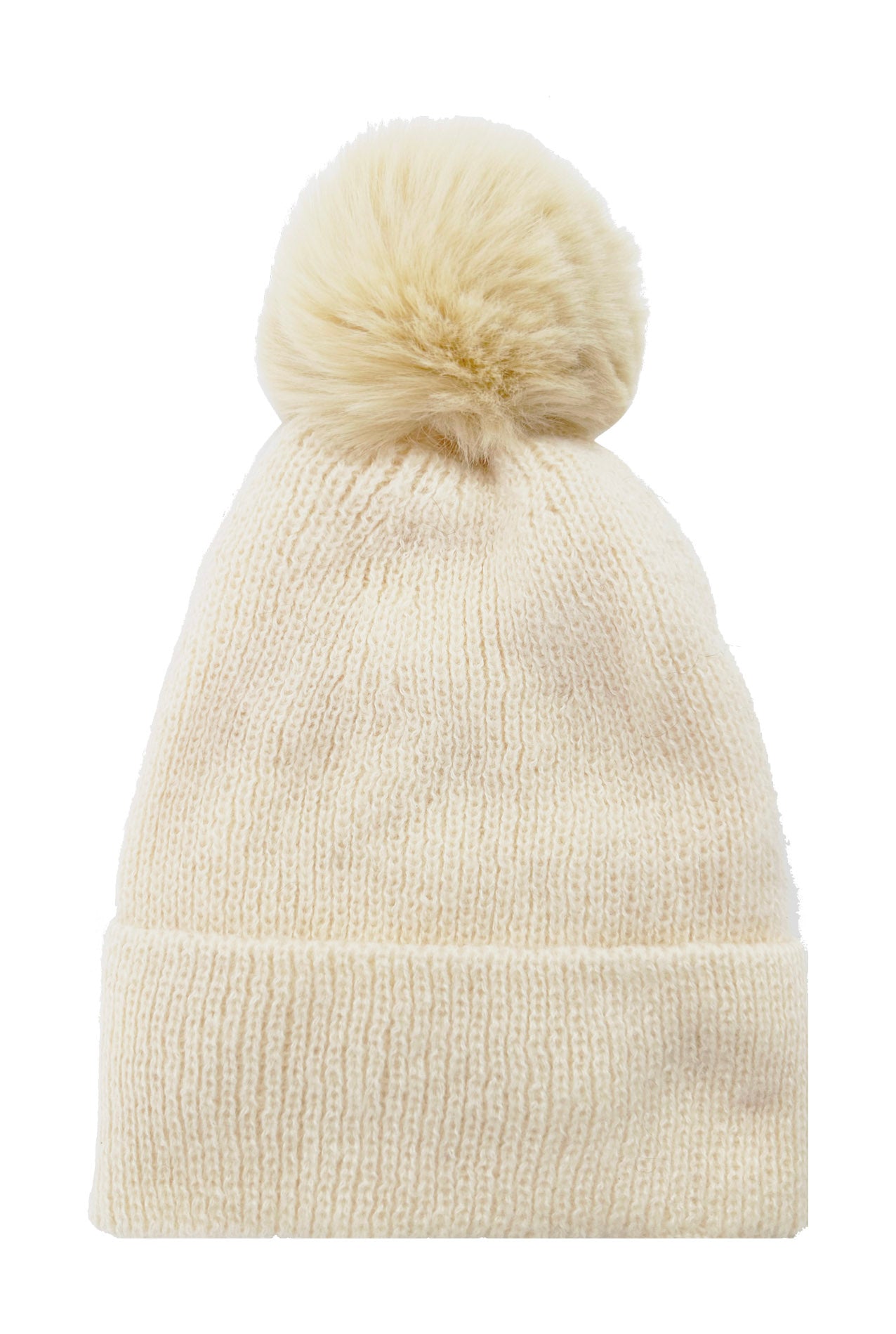 HT2460-094 Plain Knitted Beanie Pom Pom Hat