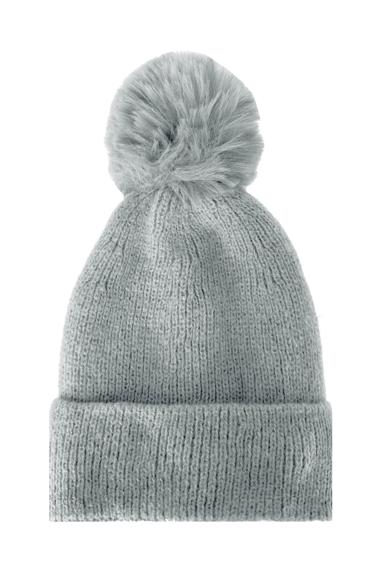 HT2460-094 Plain Knitted Beanie Pom Pom Hat