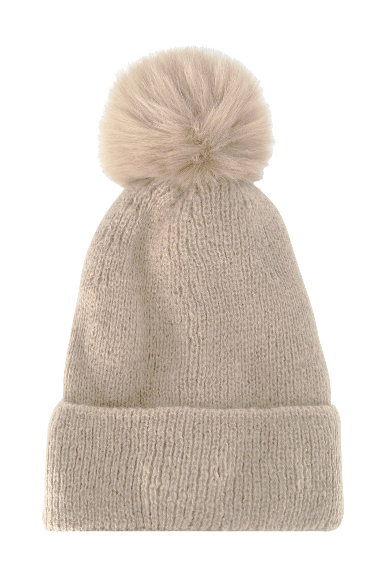 HT2460-094 Plain Knitted Beanie Pom Pom Hat