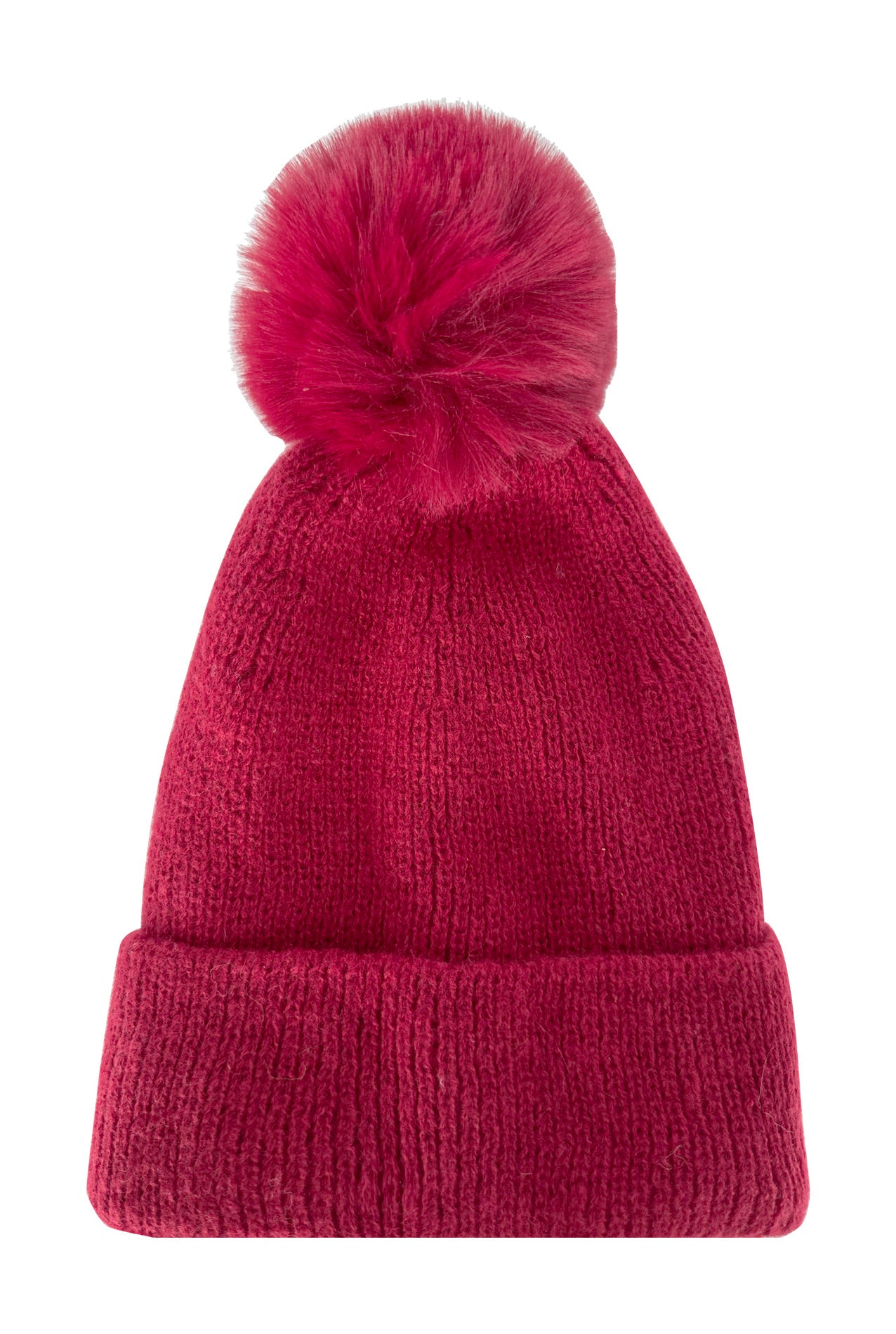 HT2460-094 Plain Knitted Beanie Pom Pom Hat