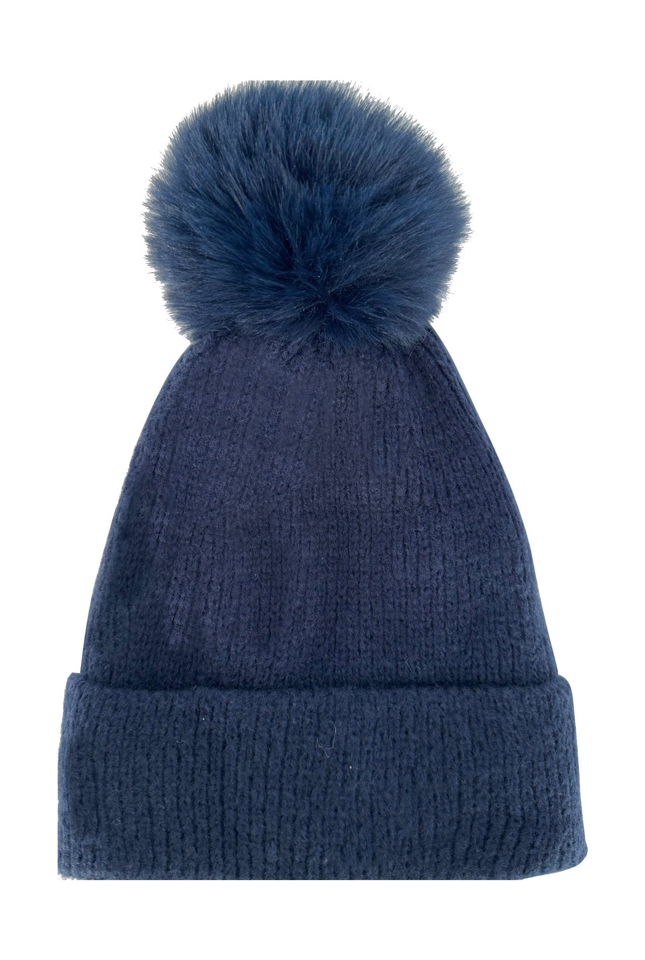 HT2460-094 Plain Knitted Beanie Pom Pom Hat