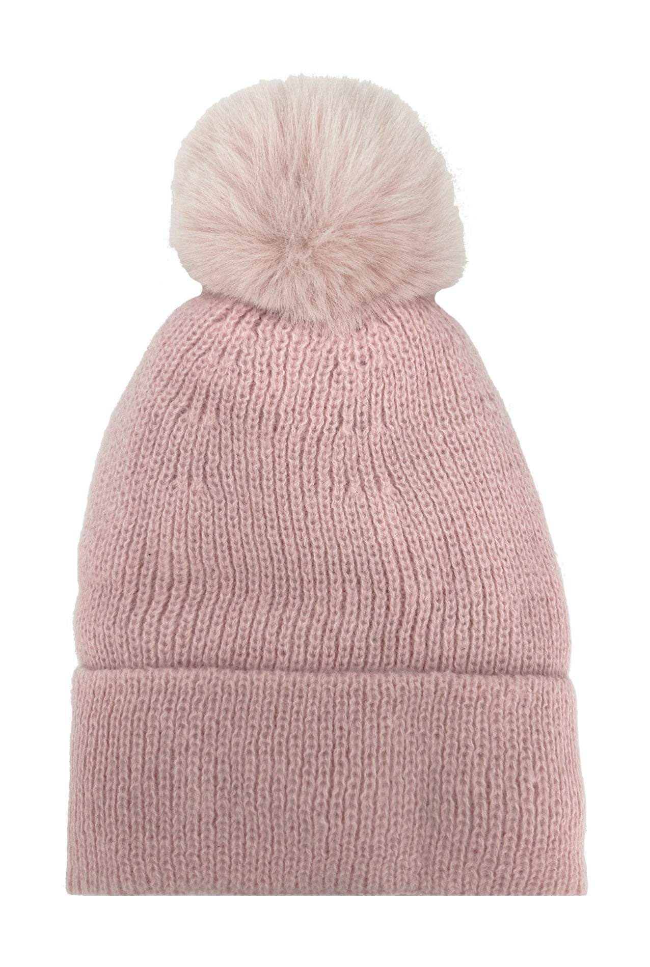 HT2460-094 Plain Knitted Beanie Pom Pom Hat