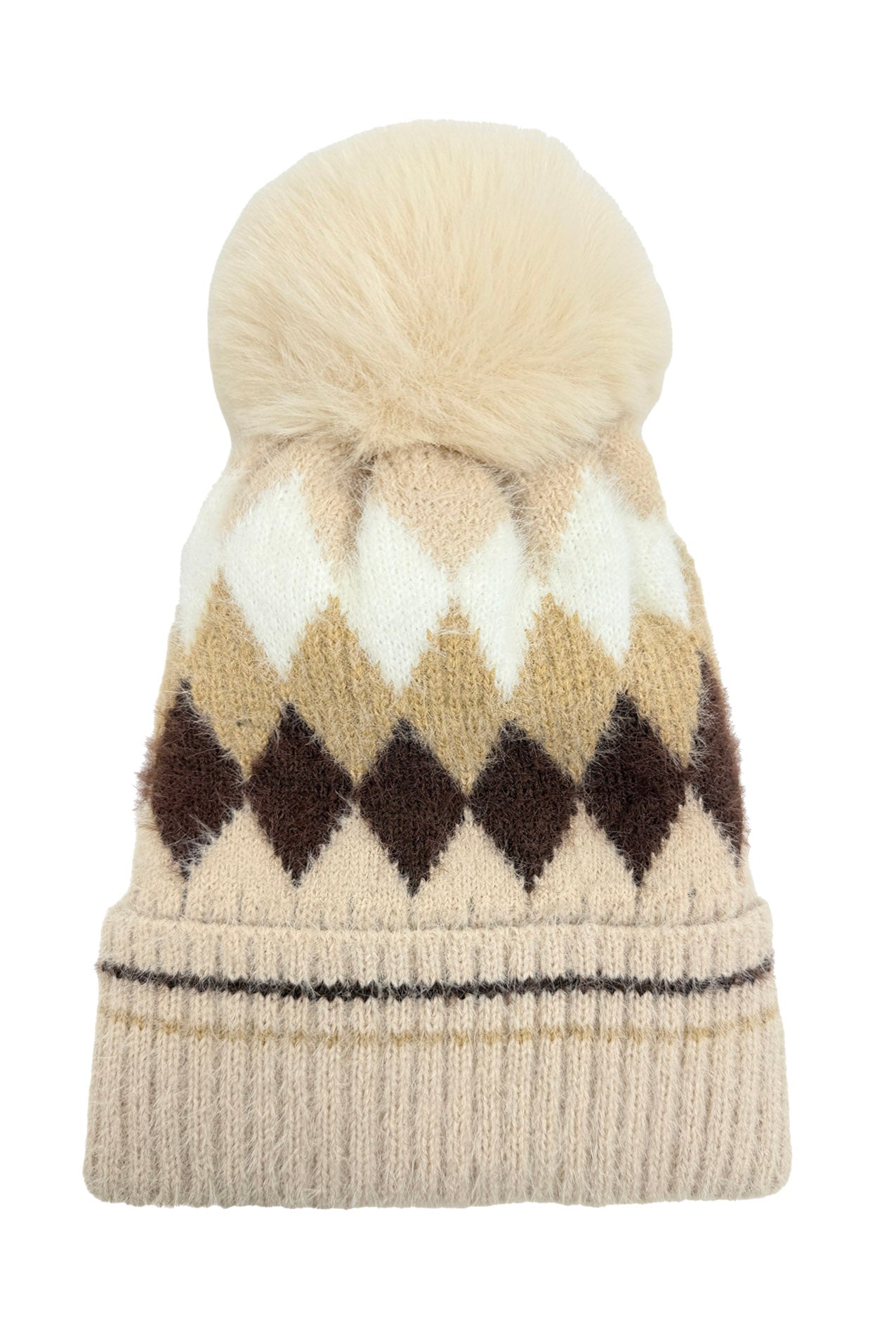 HT25105-322 Classic Pattern Beanie Hat with Pom Pom