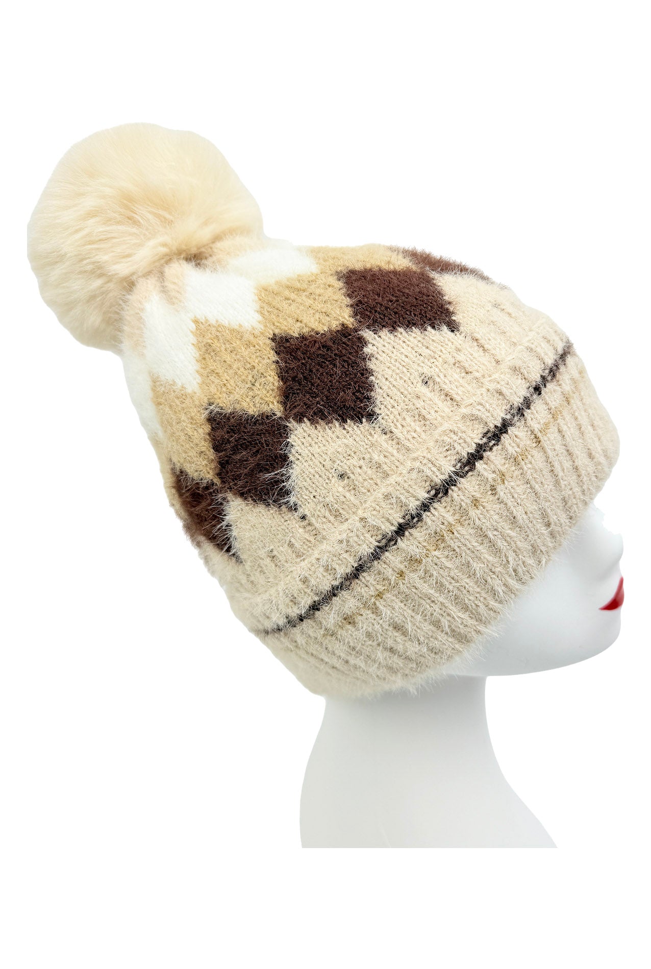 HT25105-322 Classic Pattern Beanie Hat with Pom Pom