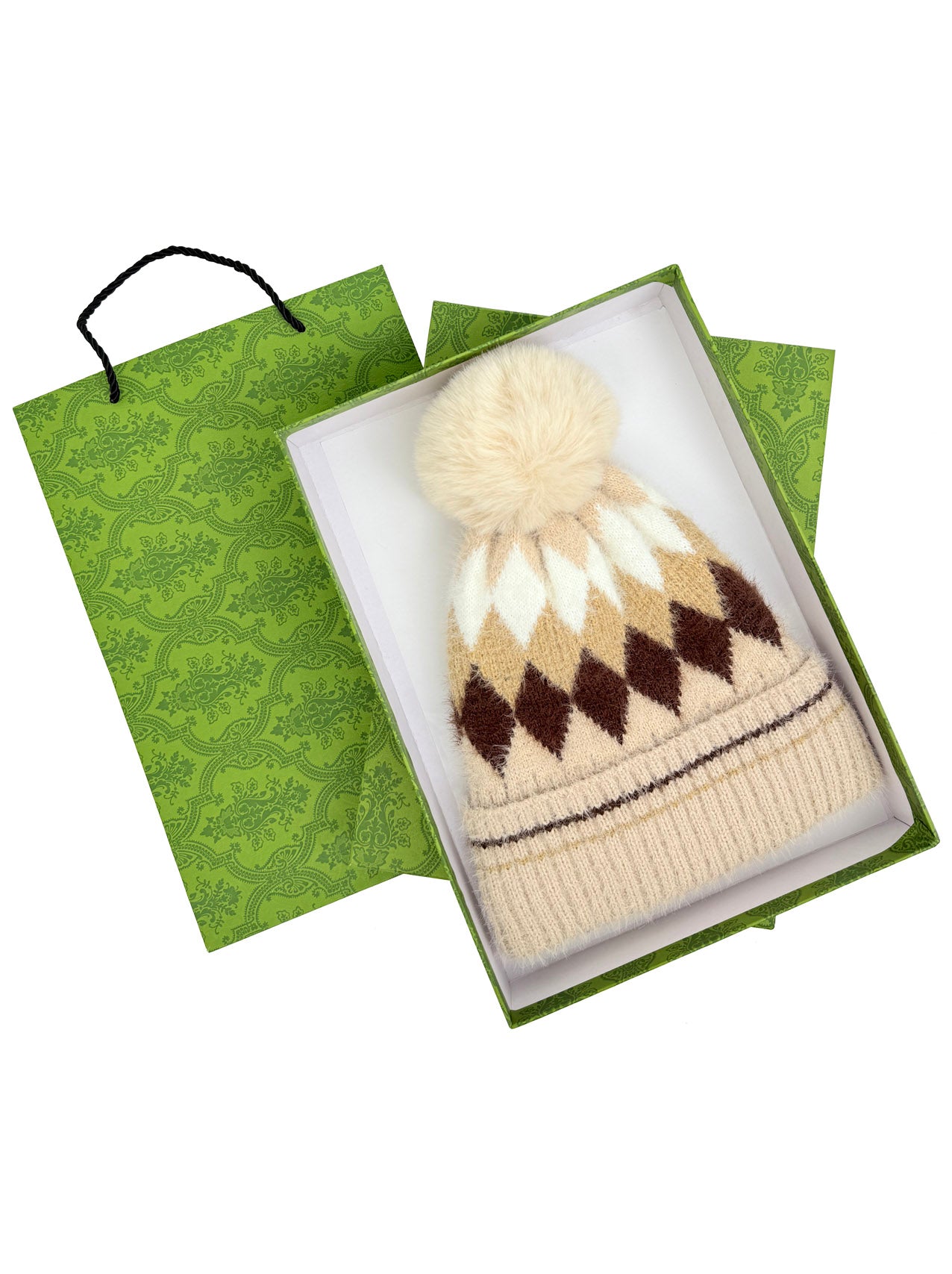 HT25105-322 Classic Pattern Beanie Hat with Pom Pom