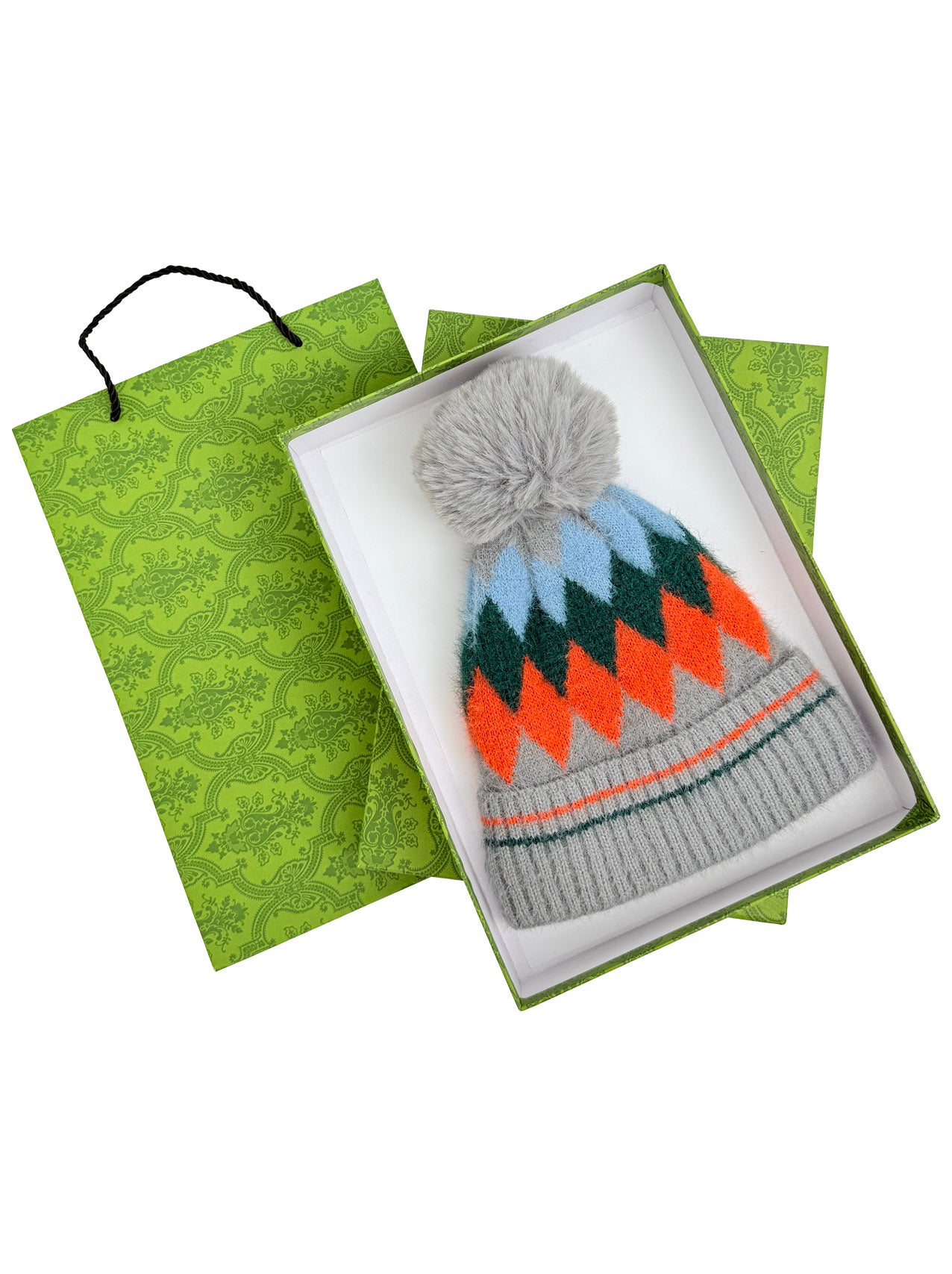 HT25105-322 Classic Pattern Beanie Hat with Pom Pom