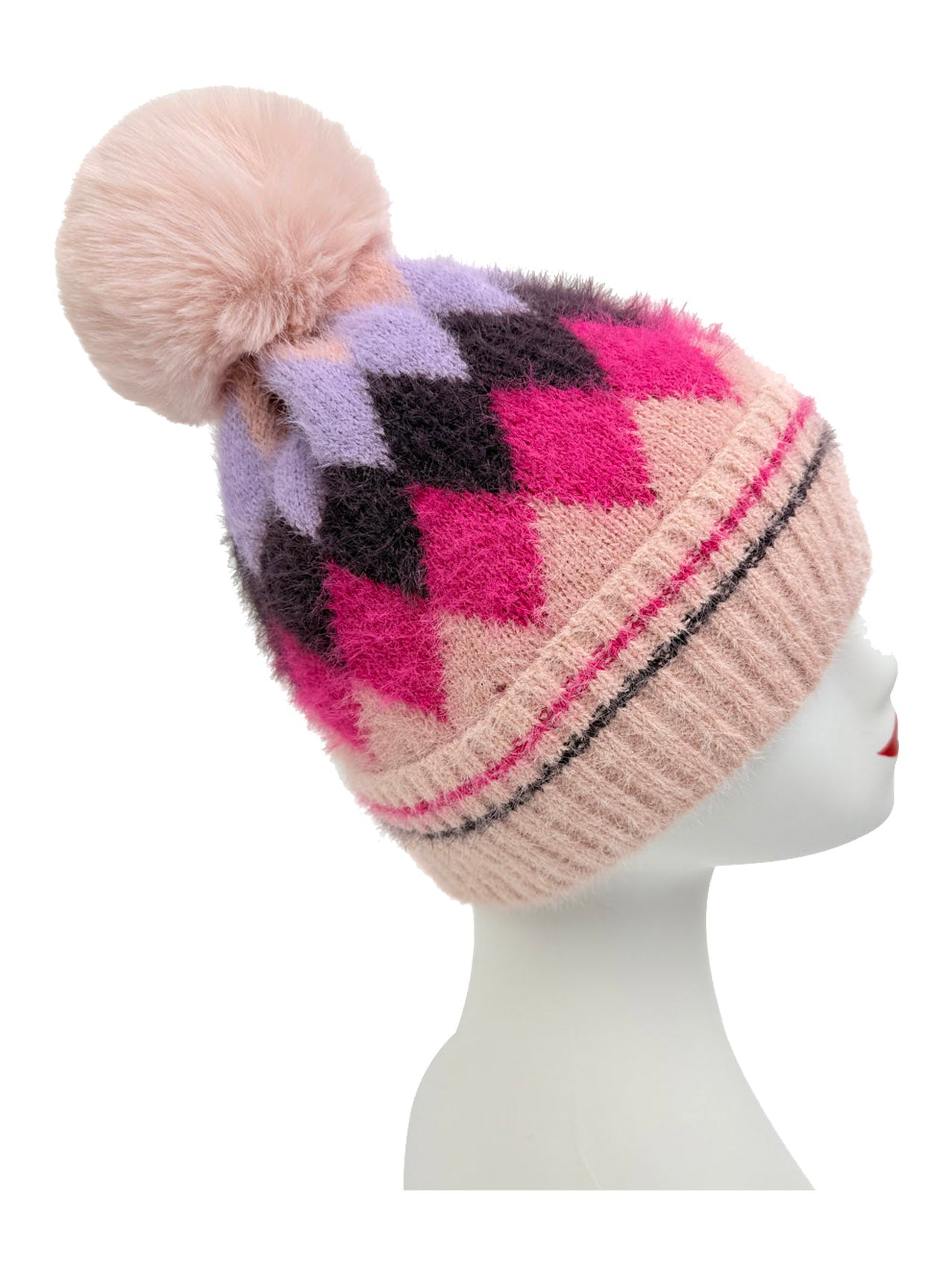 HT25105-322 Classic Pattern Beanie Hat with Pom Pom