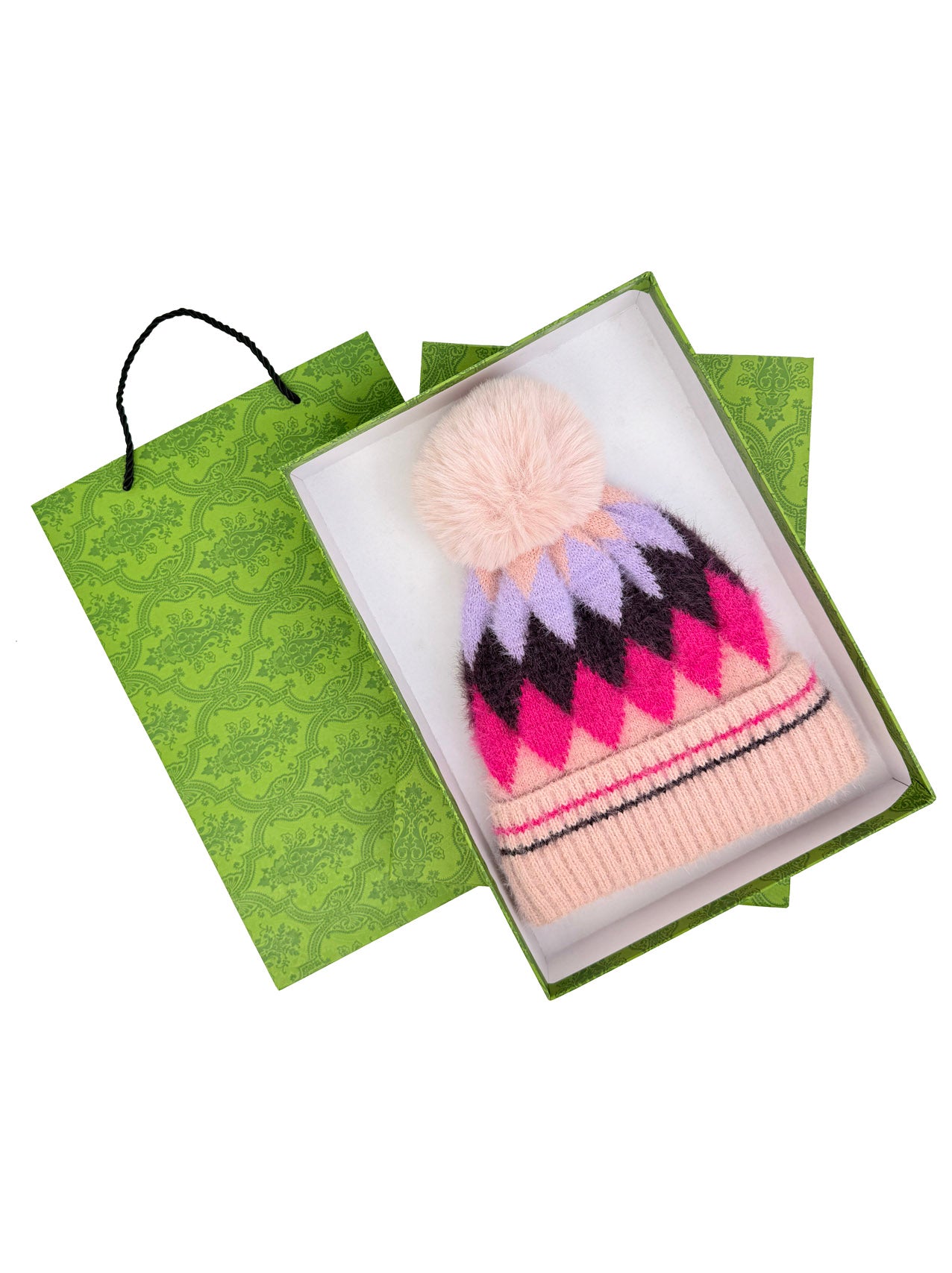 HT25105-322 Classic Pattern Beanie Hat with Pom Pom