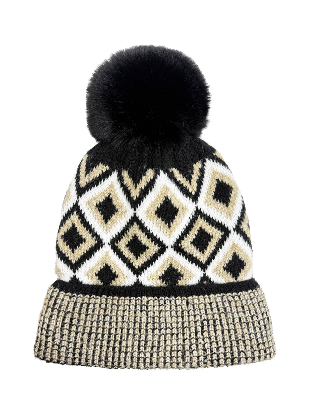 HT25105-325 Traditional Knitted Pattern Beanie Hat with Pom Pom