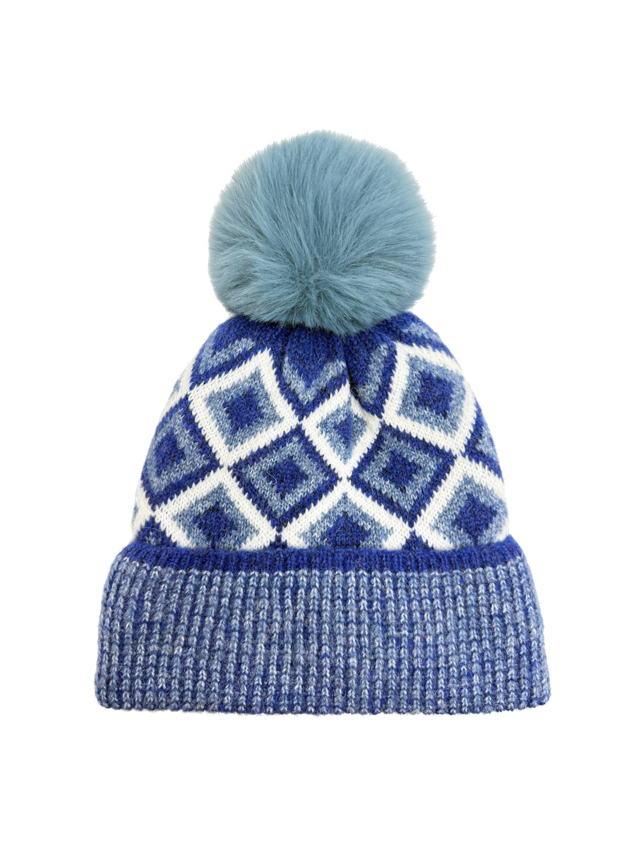 HT25105-325 Traditional Knitted Pattern Beanie Hat with Pom Pom