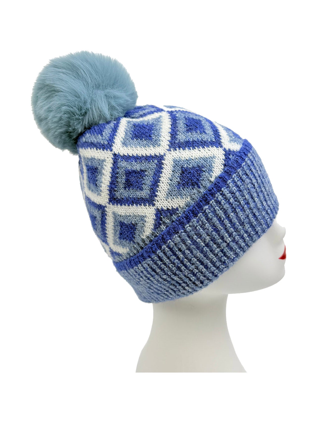 HT25105-325 Traditional Knitted Pattern Beanie Hat with Pom Pom