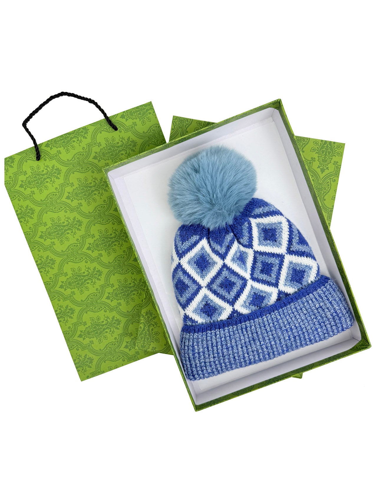 HT25105-325 Traditional Knitted Pattern Beanie Hat with Pom Pom