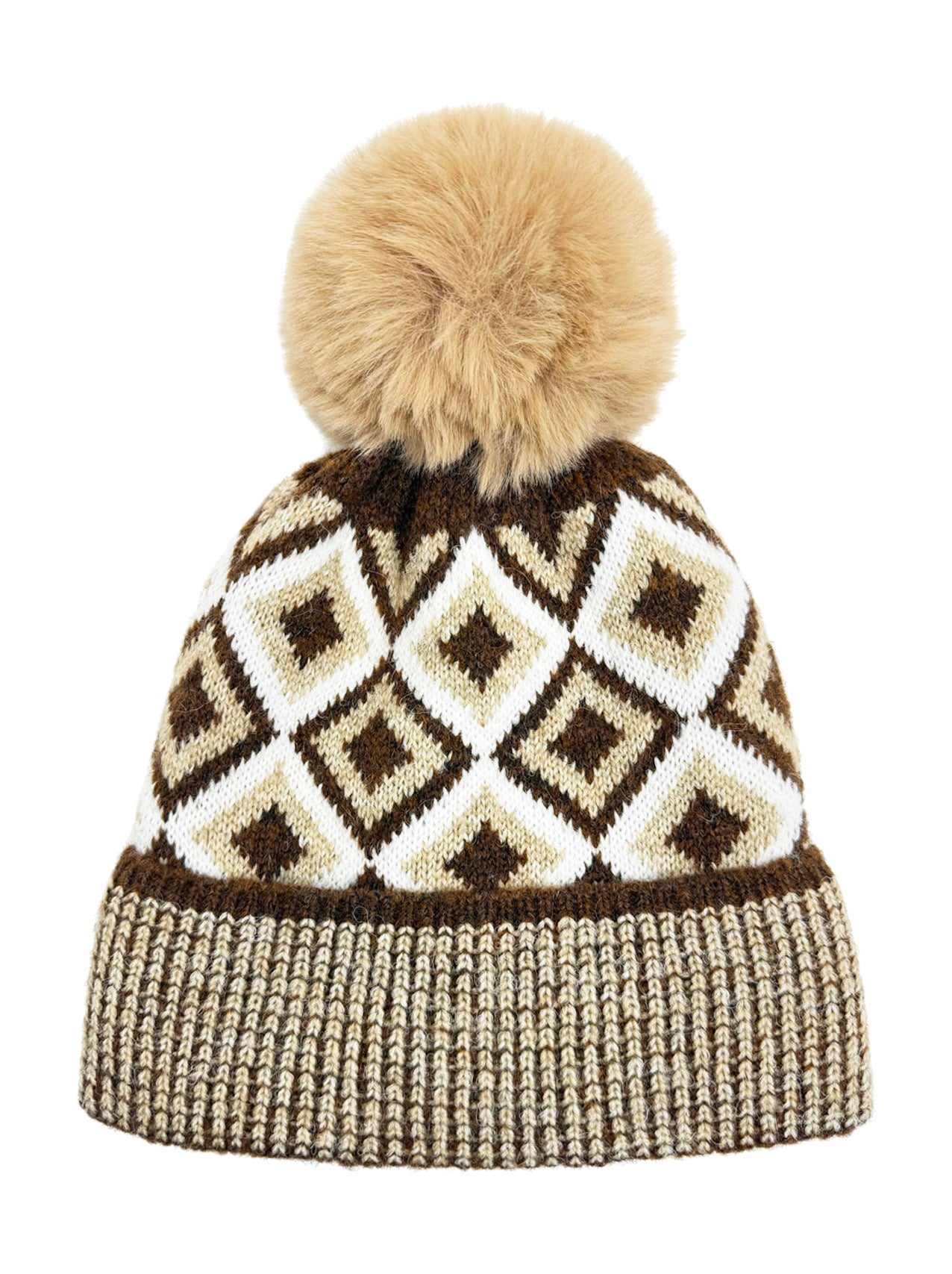 HT25105-325 Traditional Knitted Pattern Beanie Hat with Pom Pom