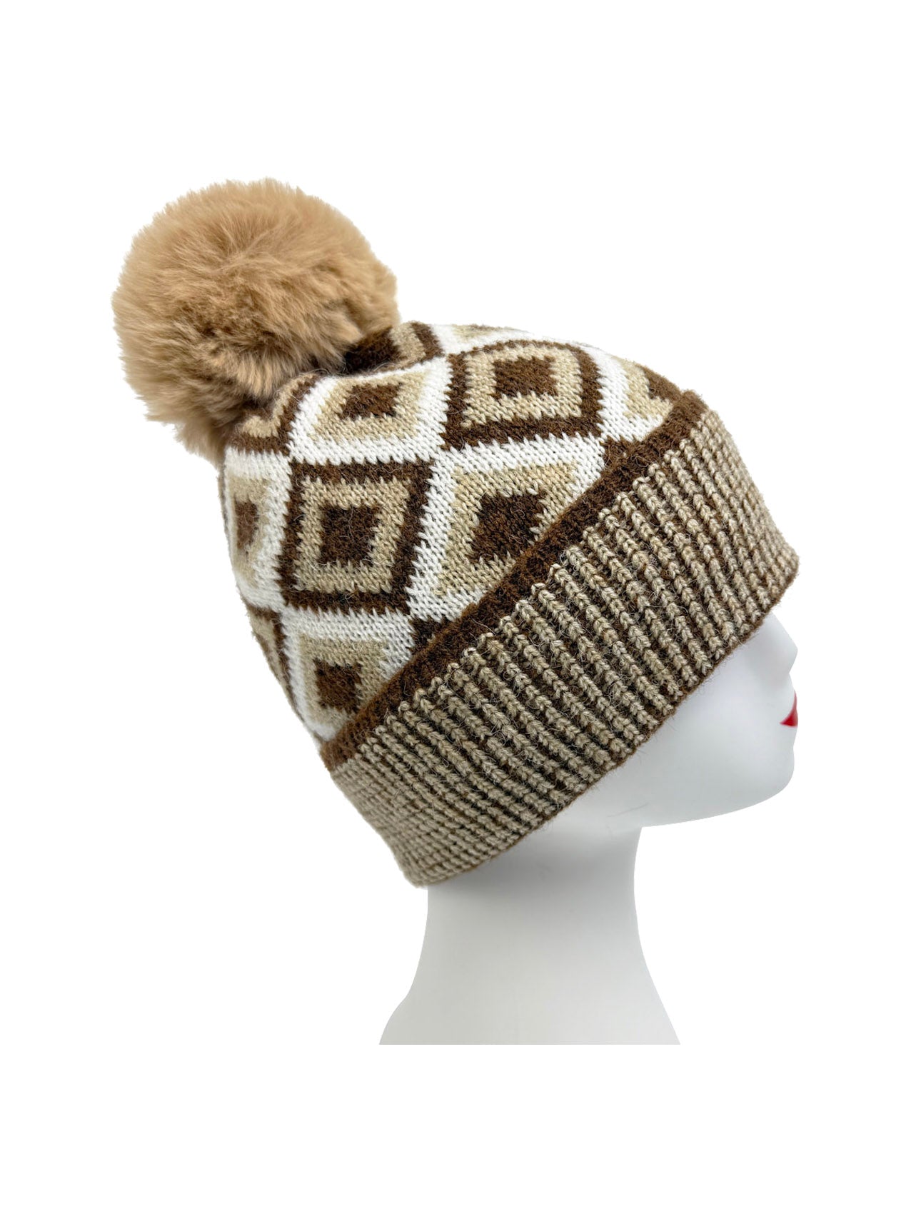 HT25105-325 Traditional Knitted Pattern Beanie Hat with Pom Pom