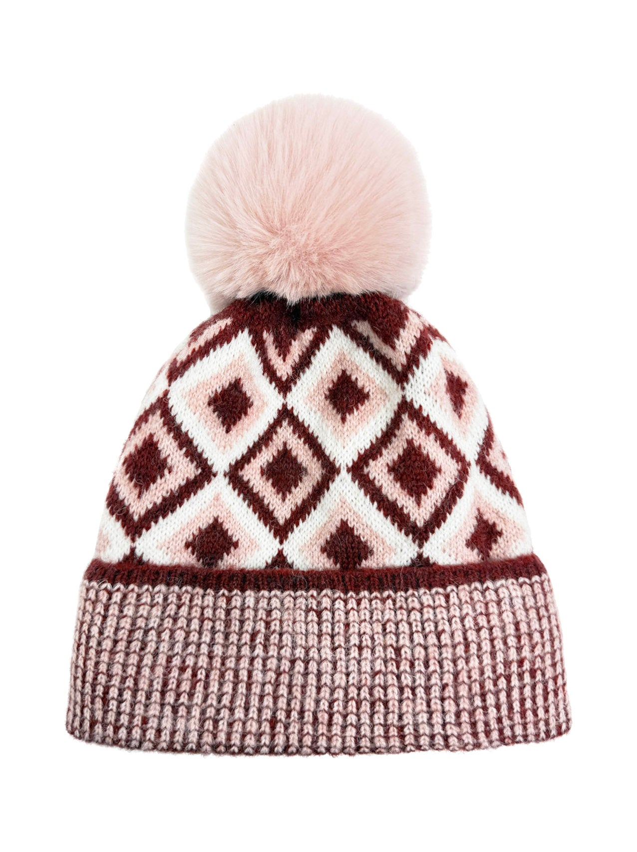 HT25105-325 Traditional Knitted Pattern Beanie Hat with Pom Pom
