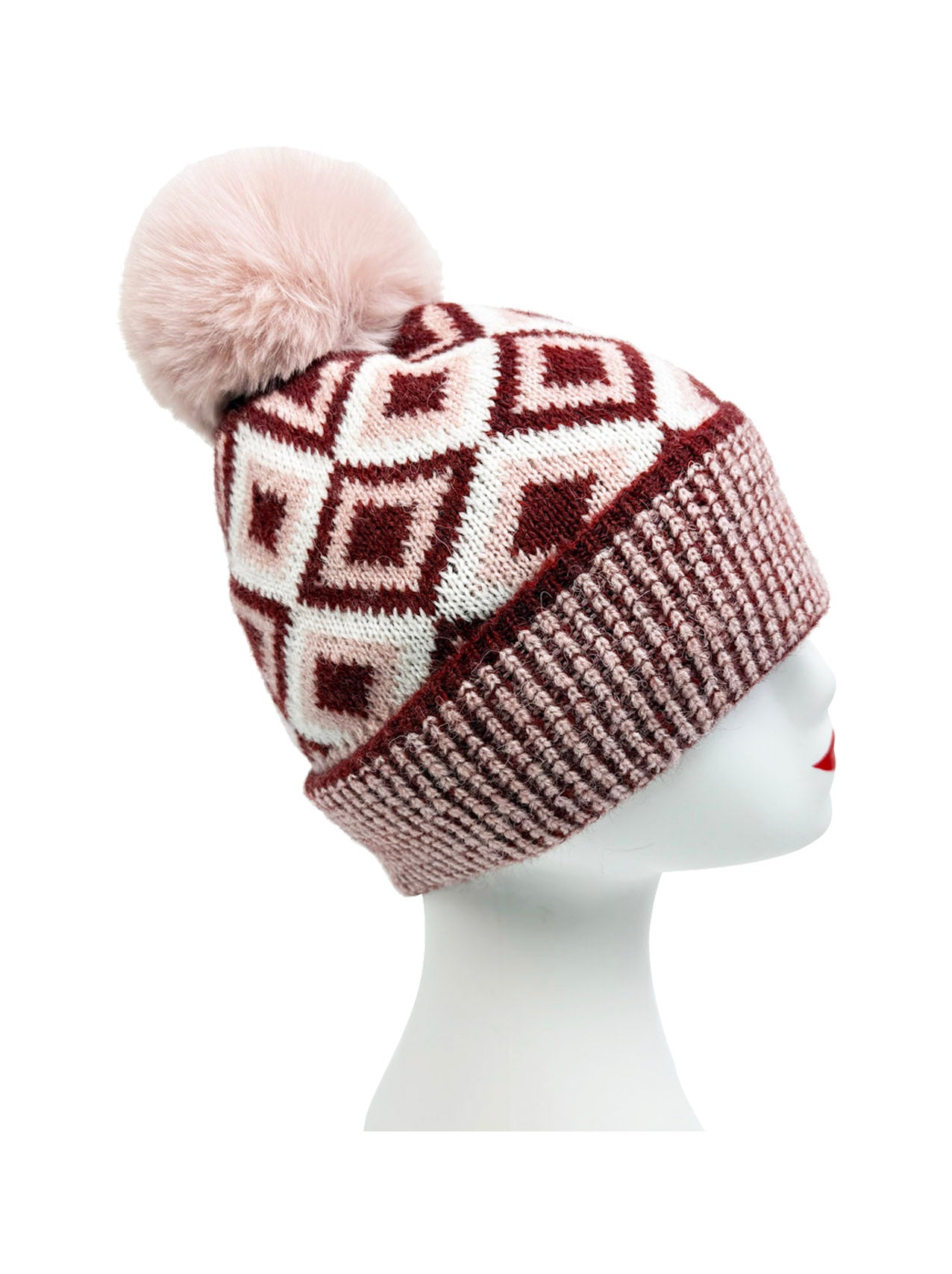 HT25105-325 Traditional Knitted Pattern Beanie Hat with Pom Pom