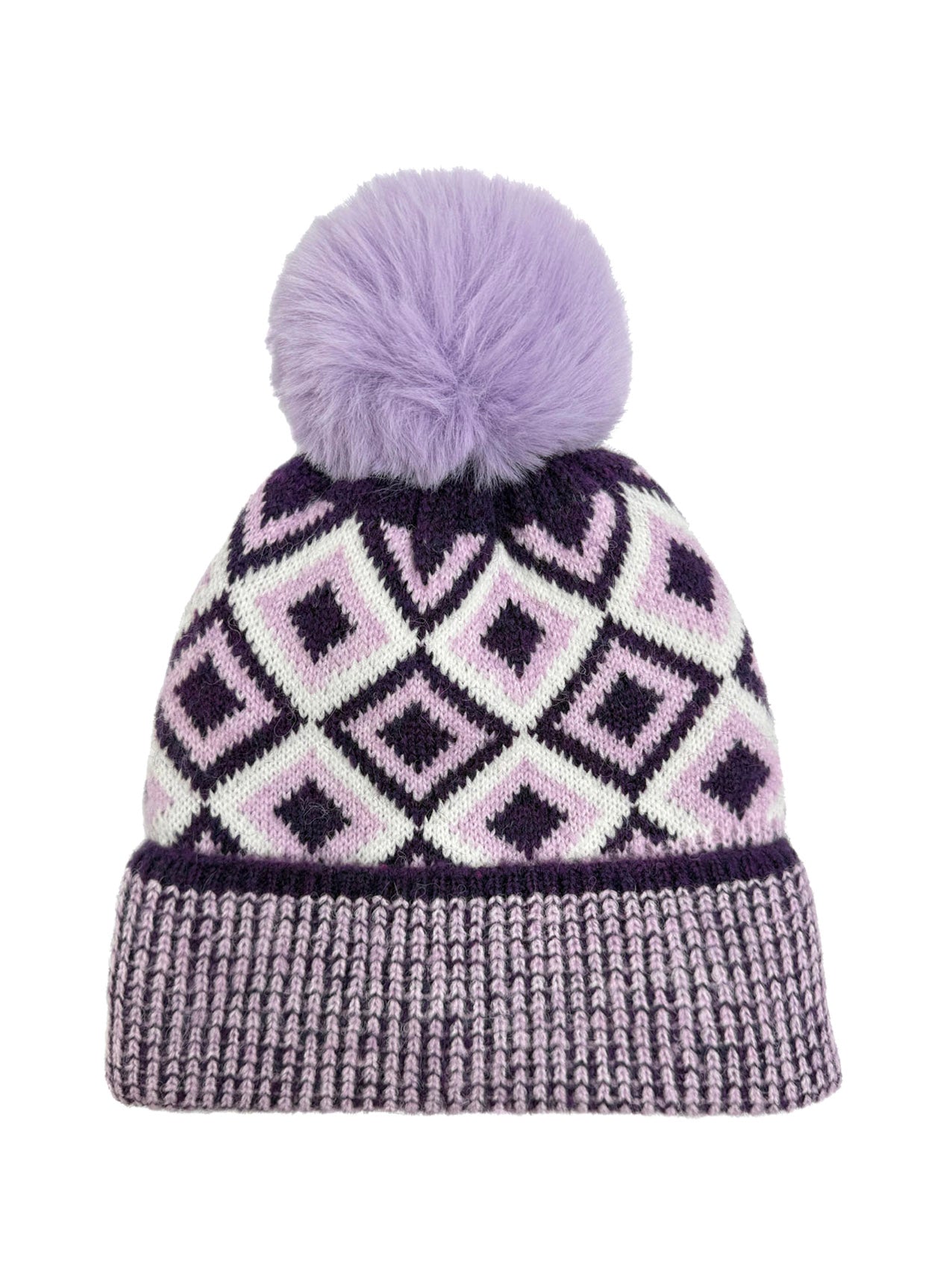 HT25105-325 Traditional Knitted Pattern Beanie Hat with Pom Pom