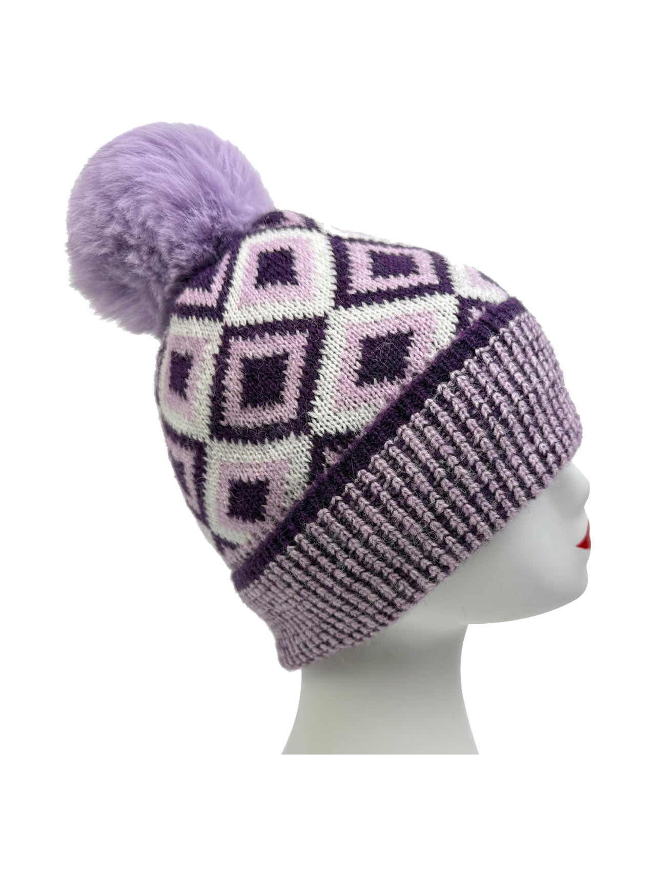 HT25105-325 Traditional Knitted Pattern Beanie Hat with Pom Pom