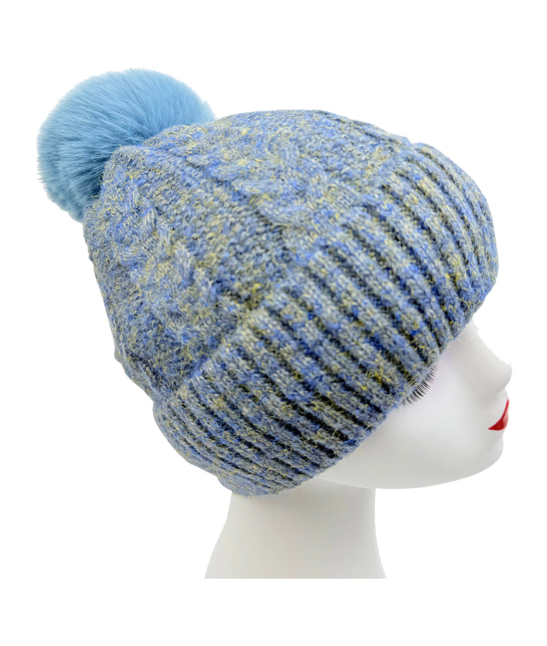 HT2520-173 Knitted Pattern Beanie Hats with Pom Pom