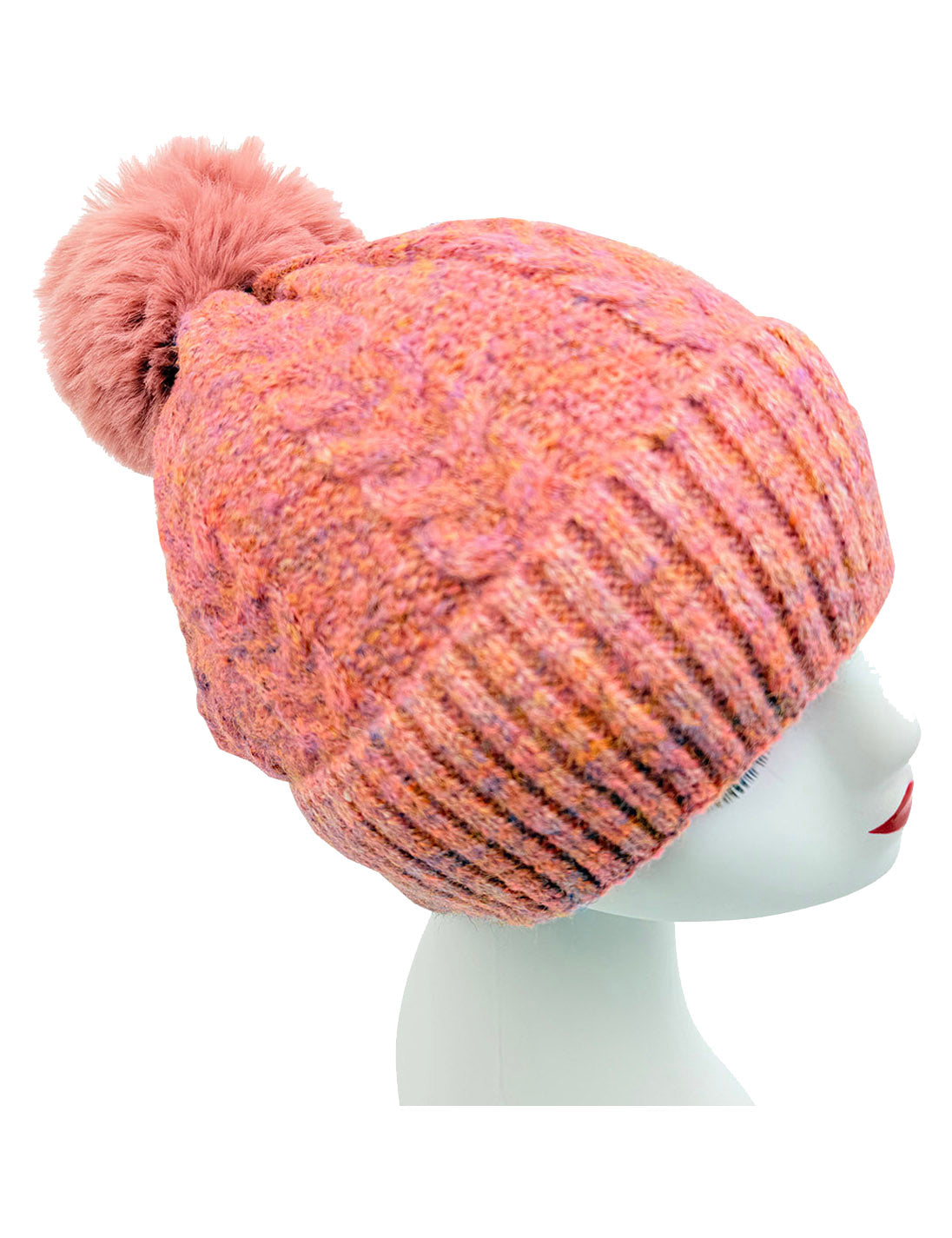 HT2520-173 Knitted Pattern Beanie Hats with Pom Pom