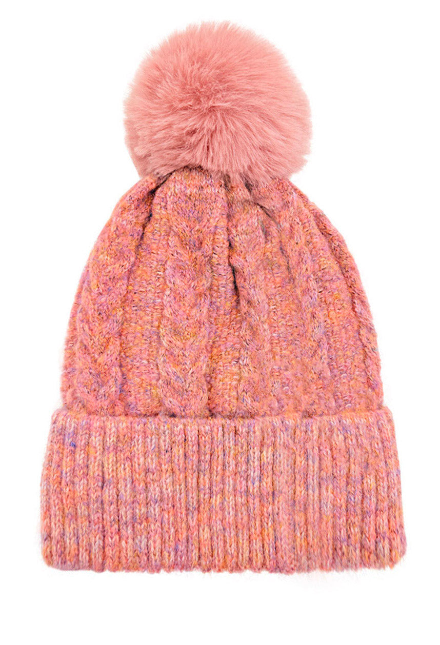 HT2520-173 Knitted Pattern Beanie Hats with Pom Pom