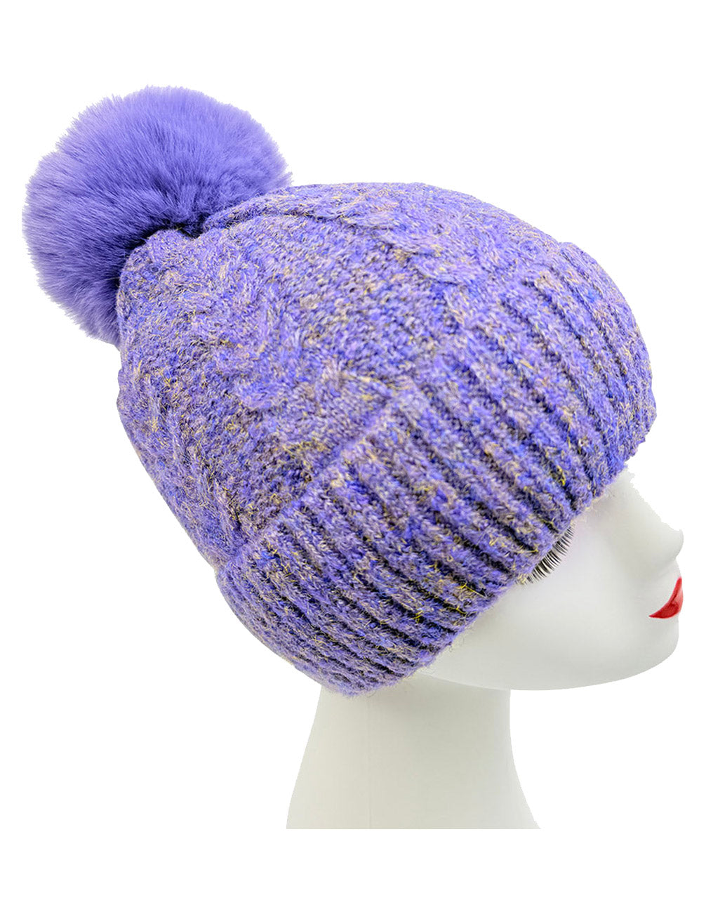 HT2520-173 Knitted Pattern Beanie Hats with Pom Pom