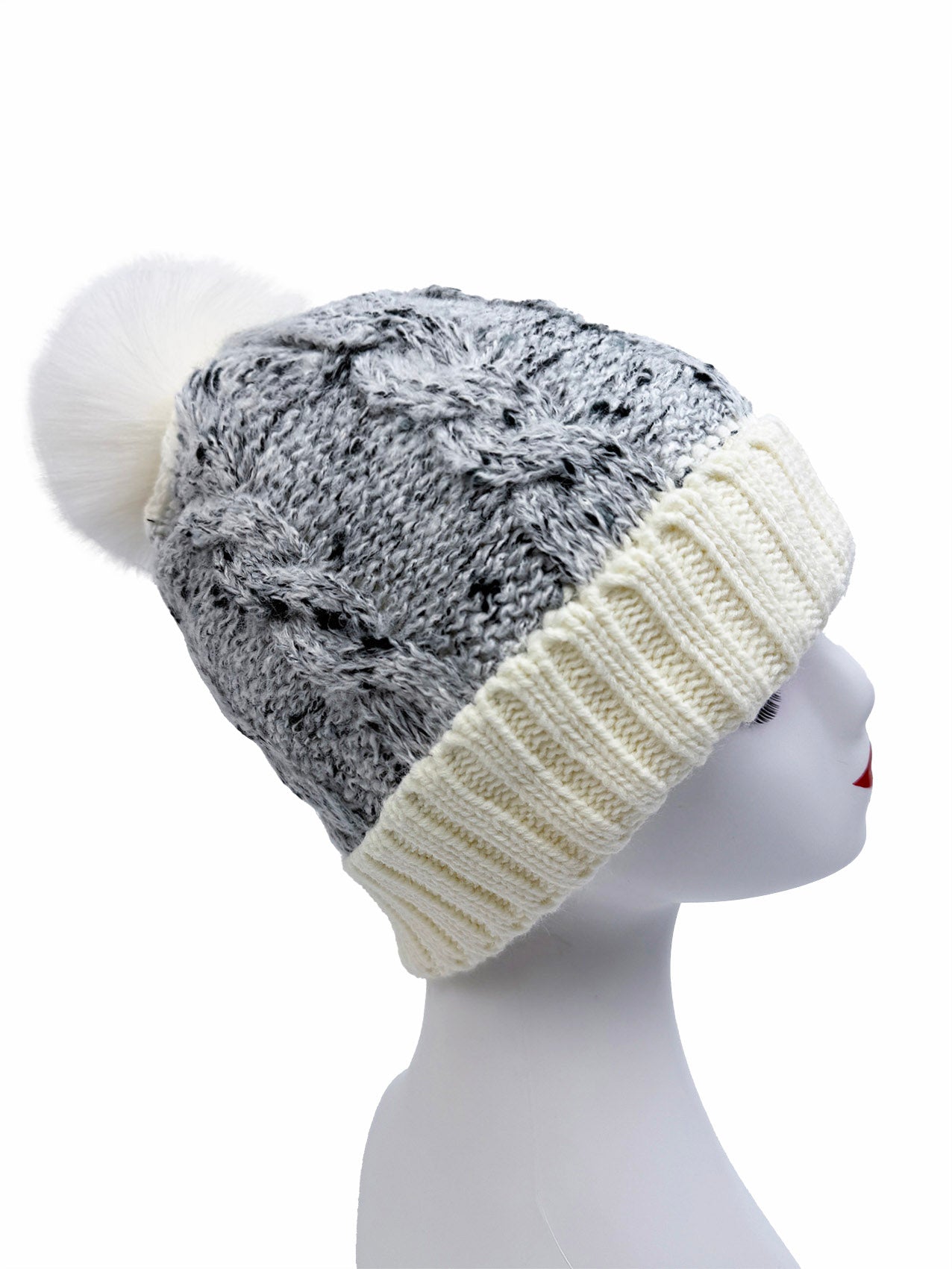 HT2525-170 Coloured base Knitted Pom Pom Hat