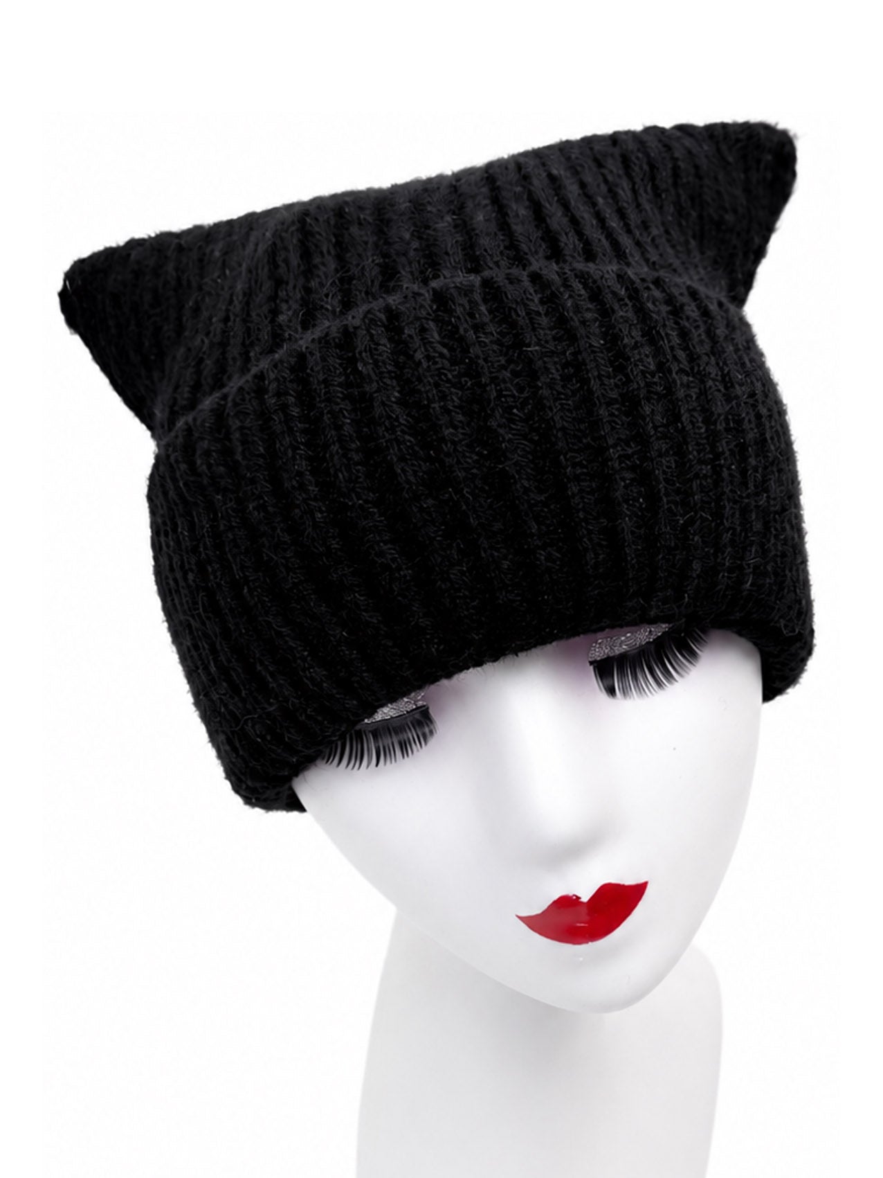 HT26100-394 Solid Colour Ear Themed Knitted Beanie Hat