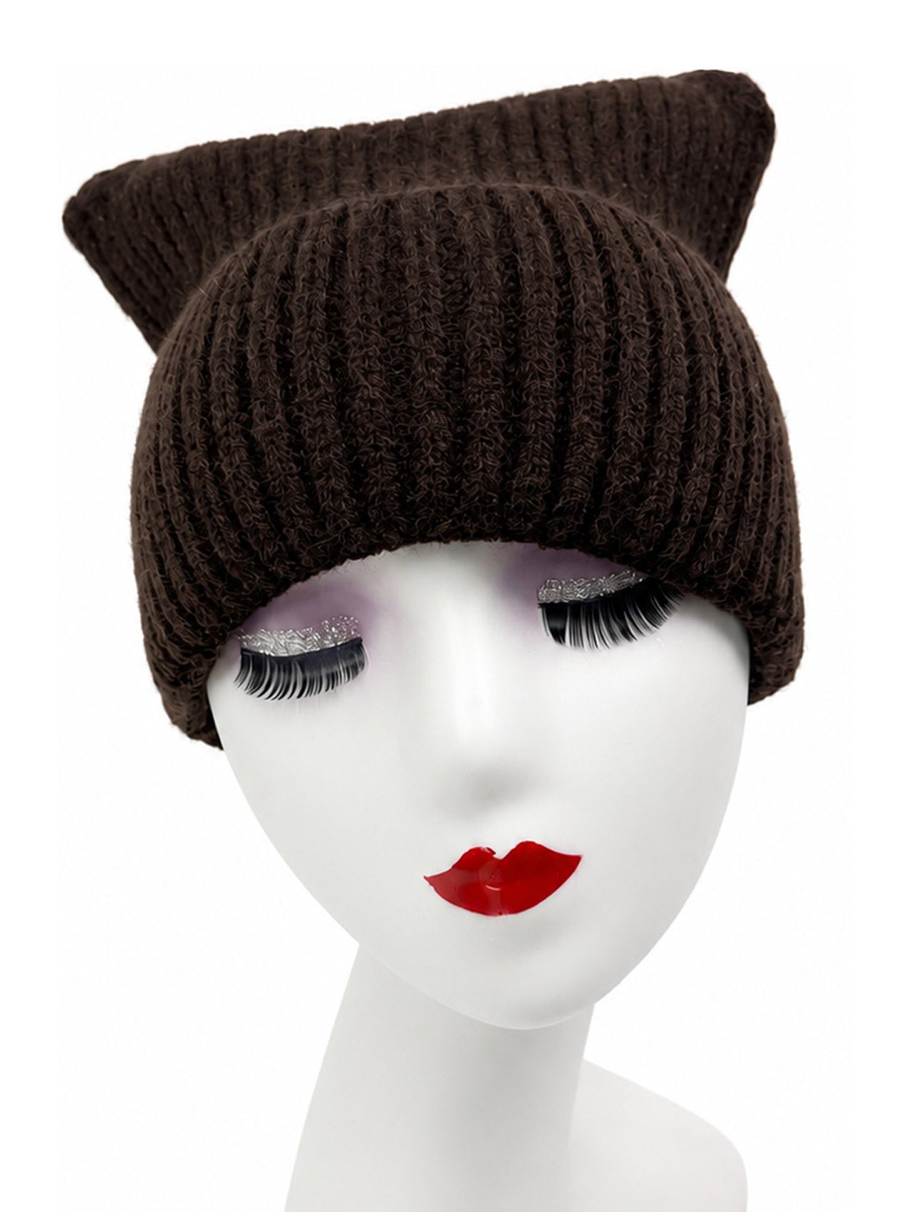 HT26100-394 Solid Colour Ear Themed Knitted Beanie Hat