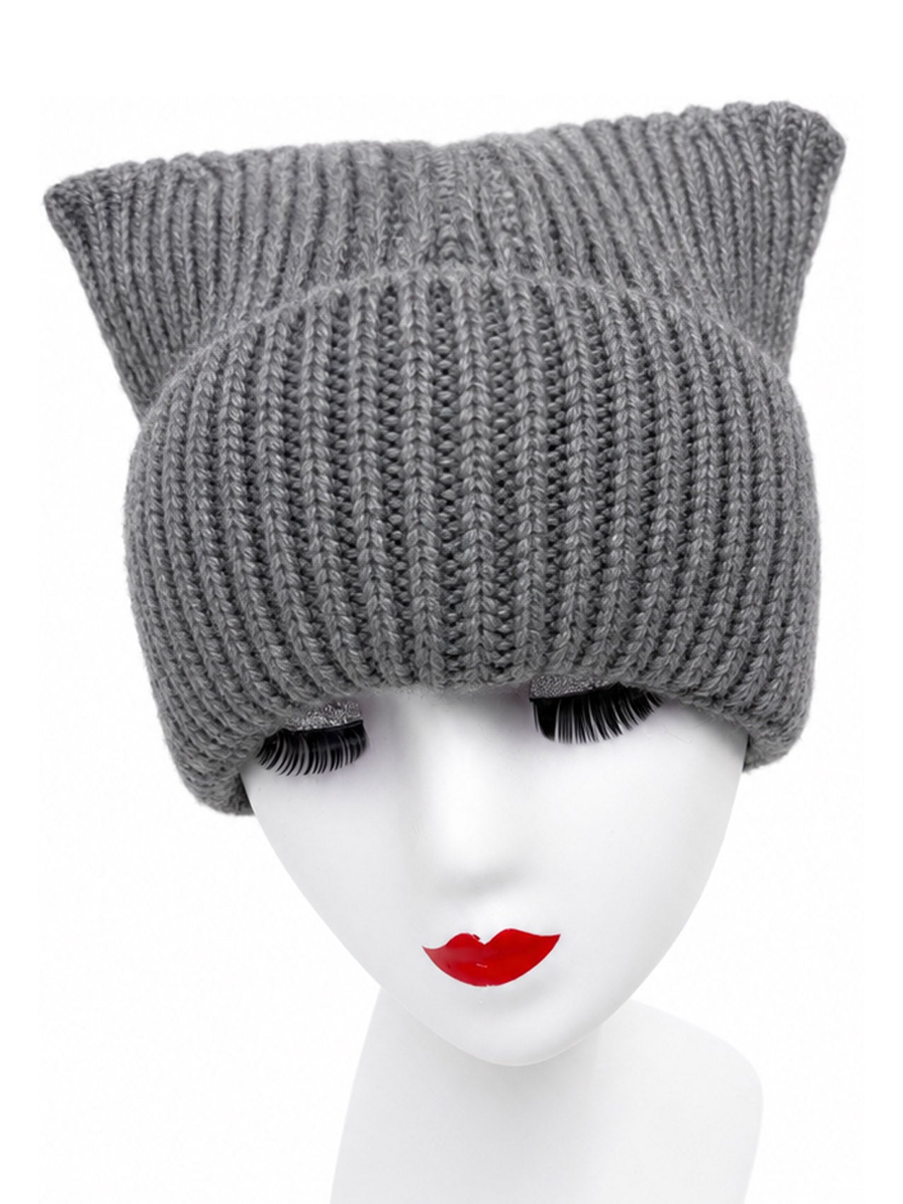 HT26100-394 Solid Colour Ear Themed Knitted Beanie Hat