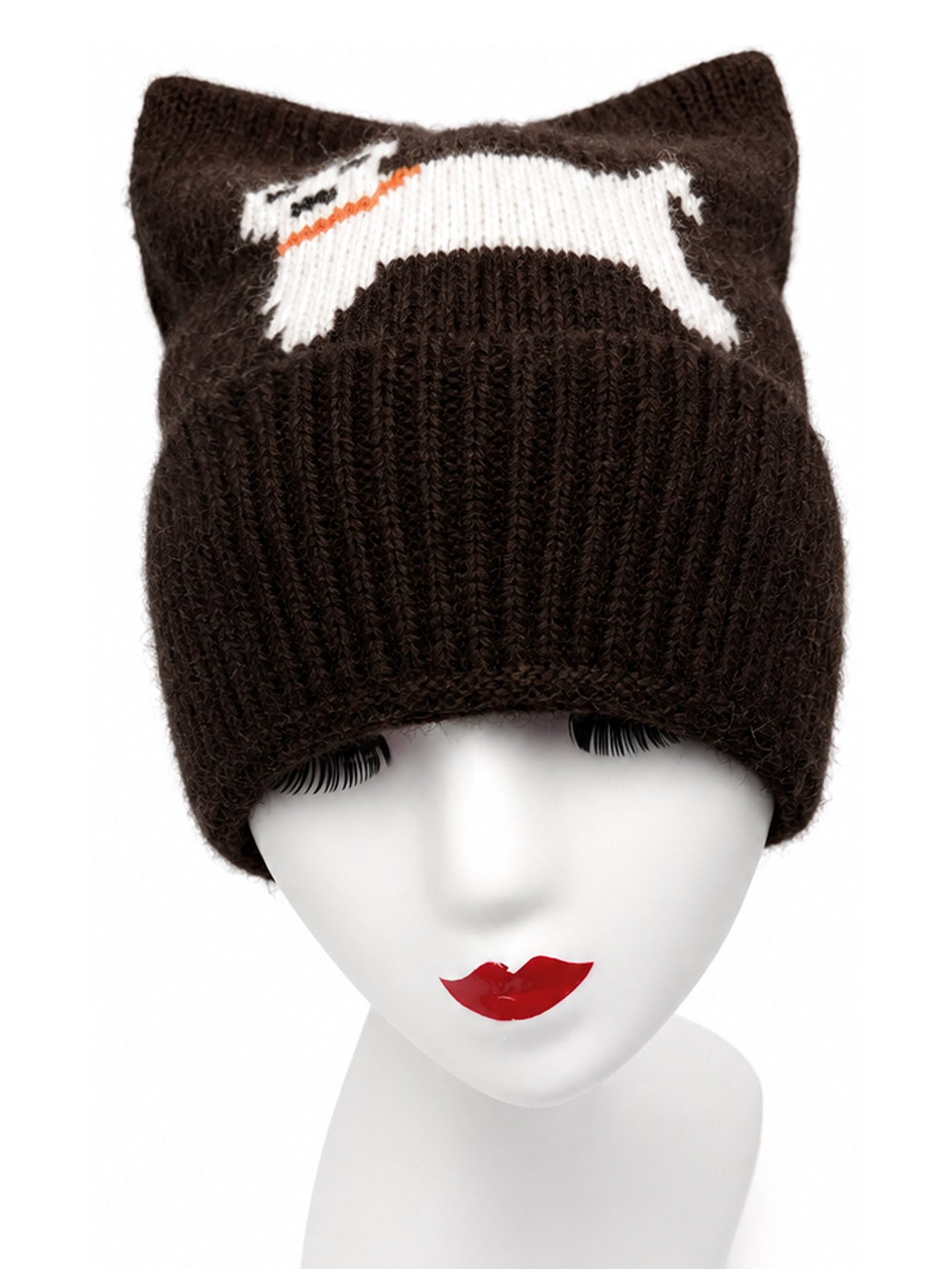 HT26100-395 Dog Print Ear Themed Beanie Hat