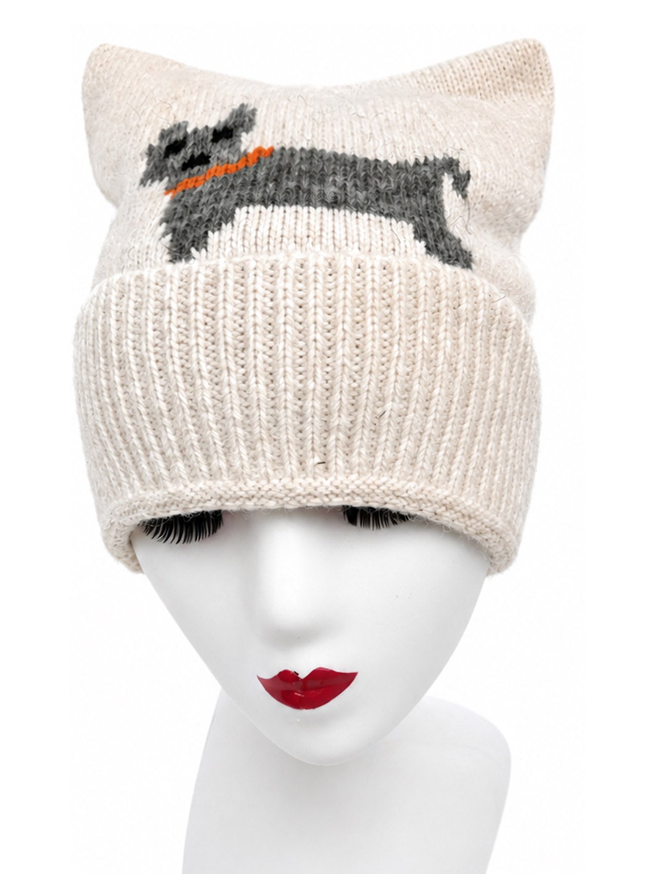 HT26100-395 Dog Print Ear Themed Beanie Hat