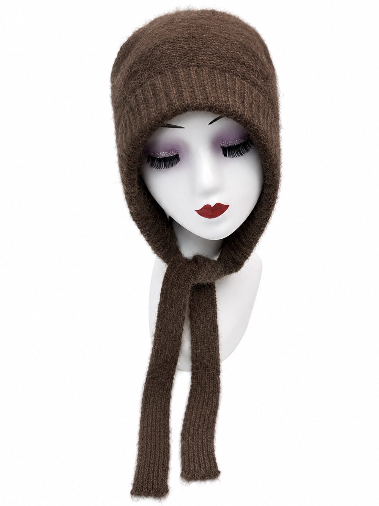 HT26140-378 Solid Colour Knitted Bonnet Hat with Ties