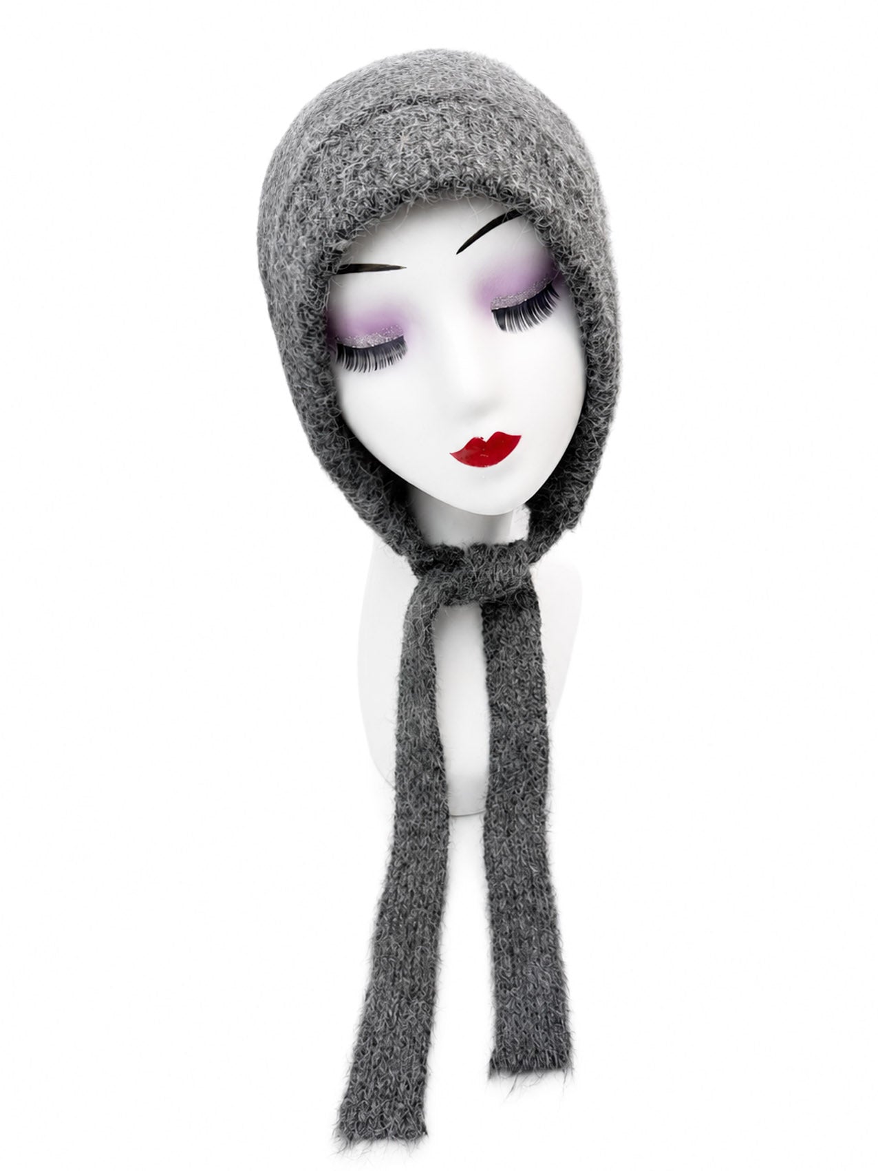 HT26140-378 Solid Colour Knitted Bonnet Hat with Ties