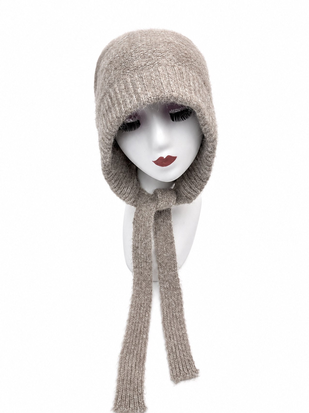 HT26140-378 Solid Colour Knitted Bonnet Hat with Ties