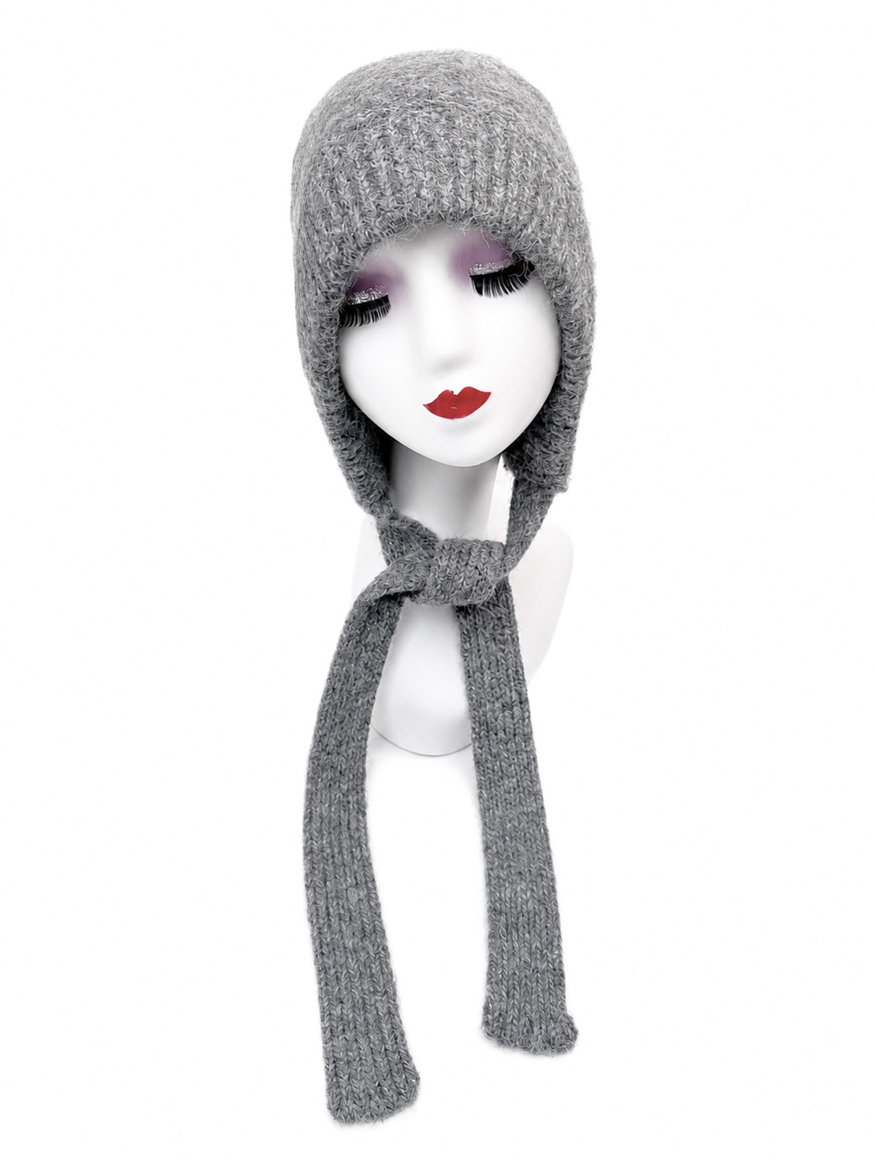 HT26140-378 Solid Colour Knitted Bonnet Hat with Ties