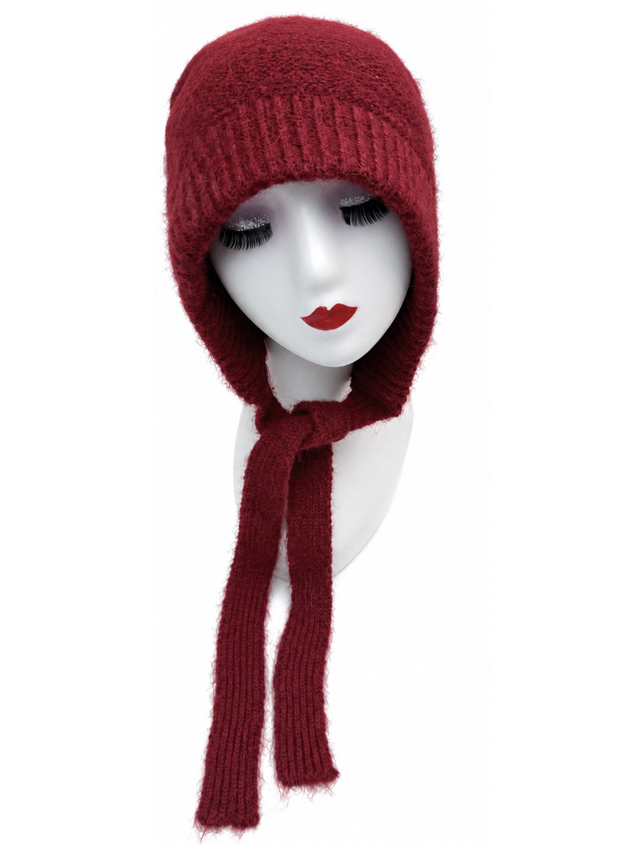 HT26140-378 Solid Colour Knitted Bonnet Hat with Ties