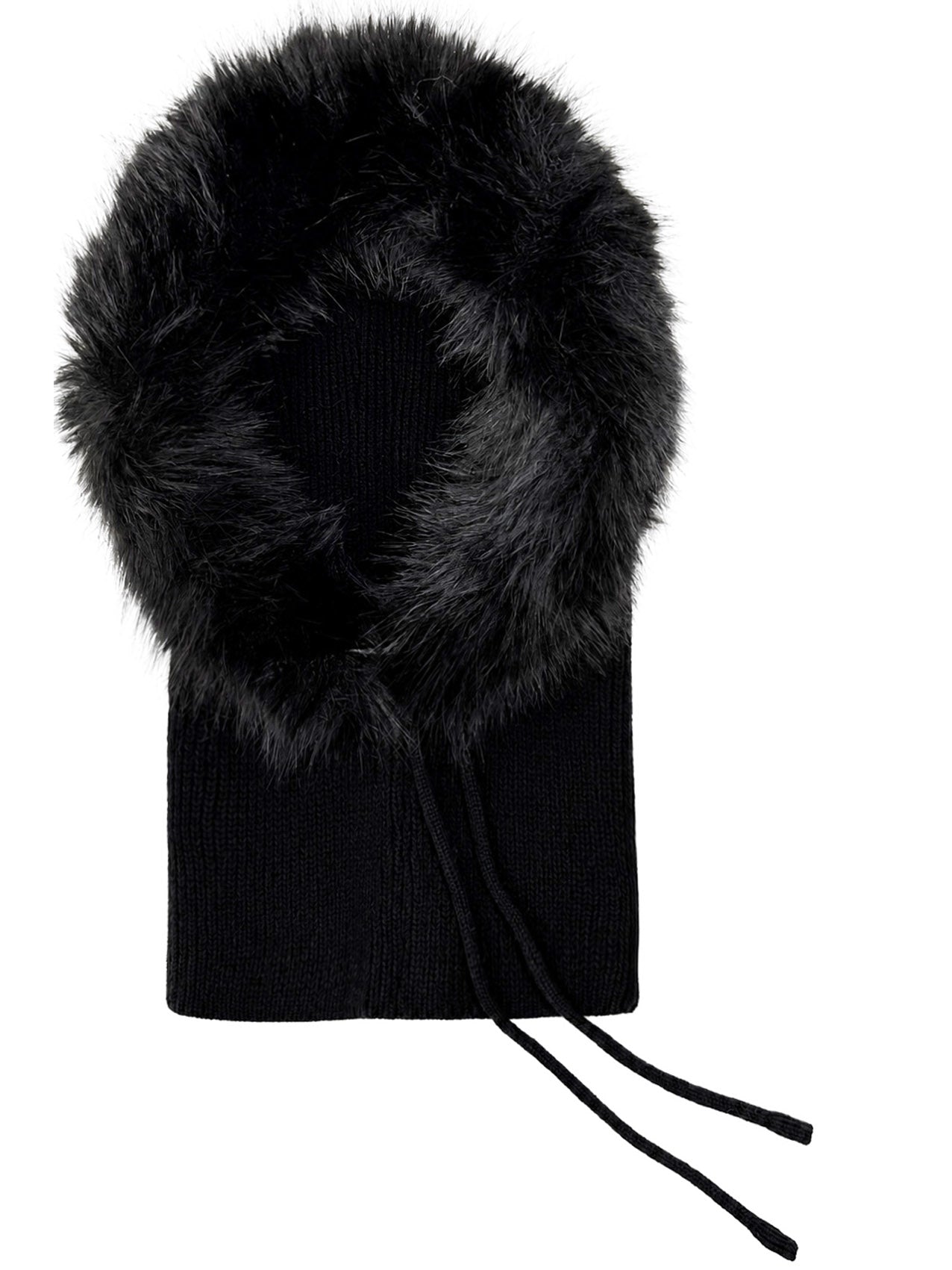 HT26150-377 Fur Trimmed Knit Balaclava Hood