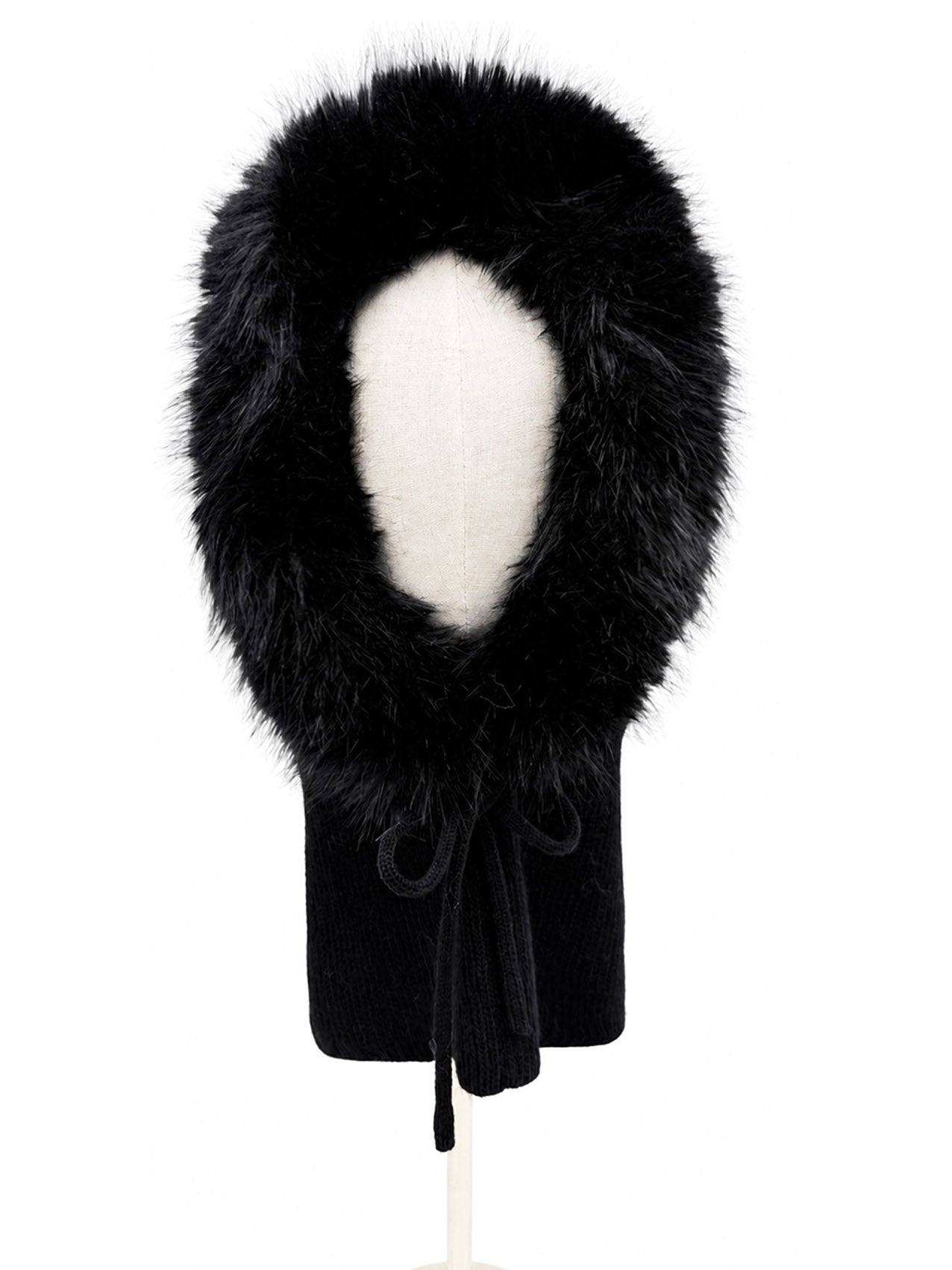 HT26150-377 Fur Trimmed Knit Balaclava Hood
