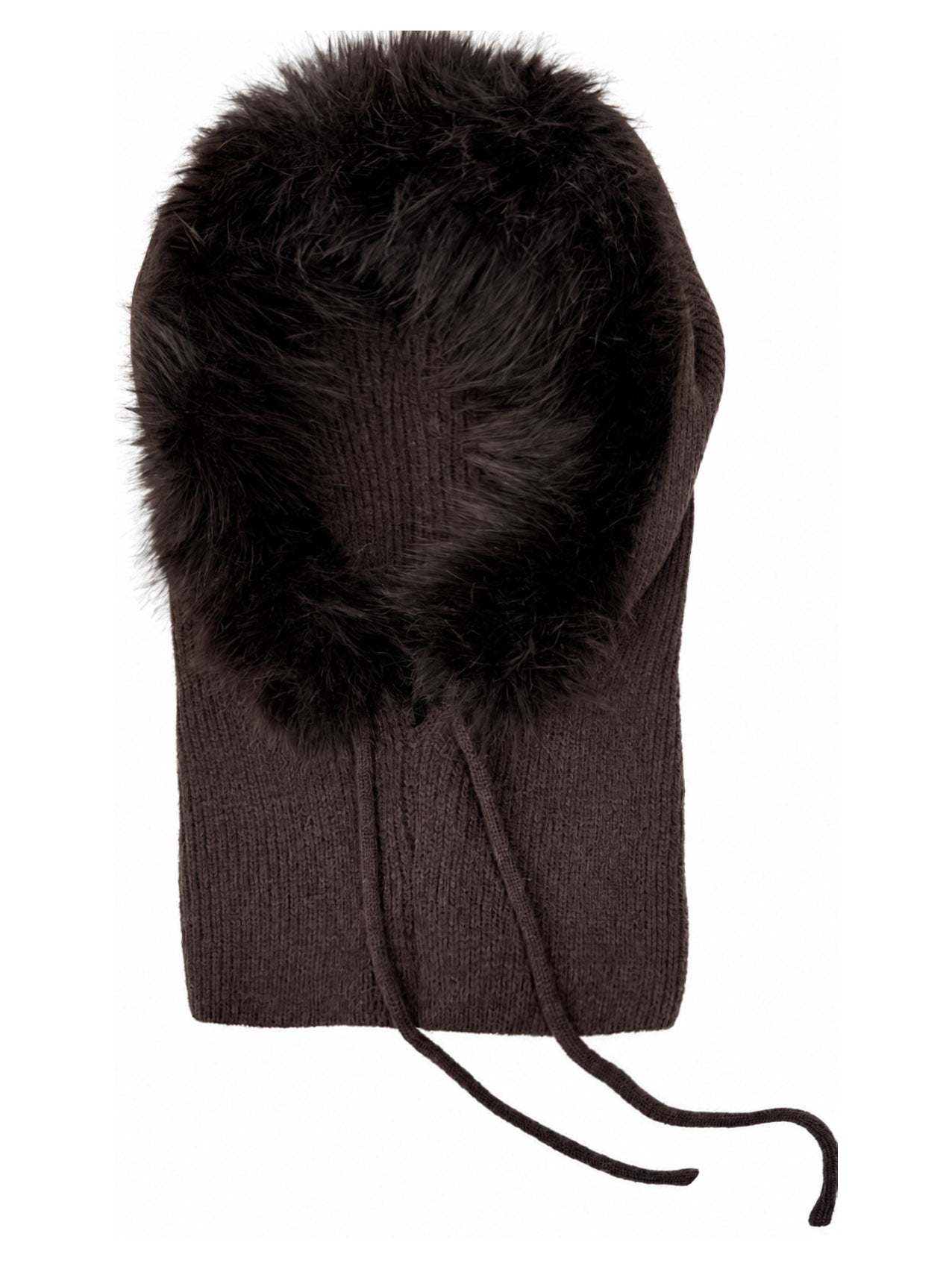 HT26150-377 Fur Trimmed Knit Balaclava Hood