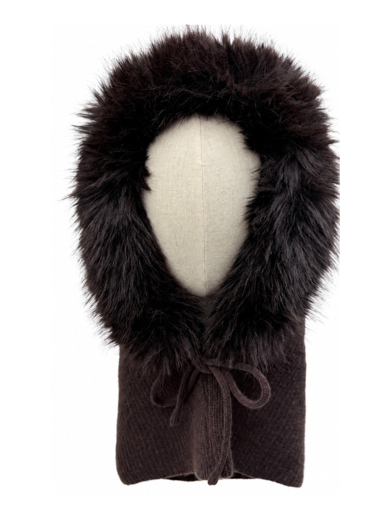 HT26150-377 Fur Trimmed Knit Balaclava Hood