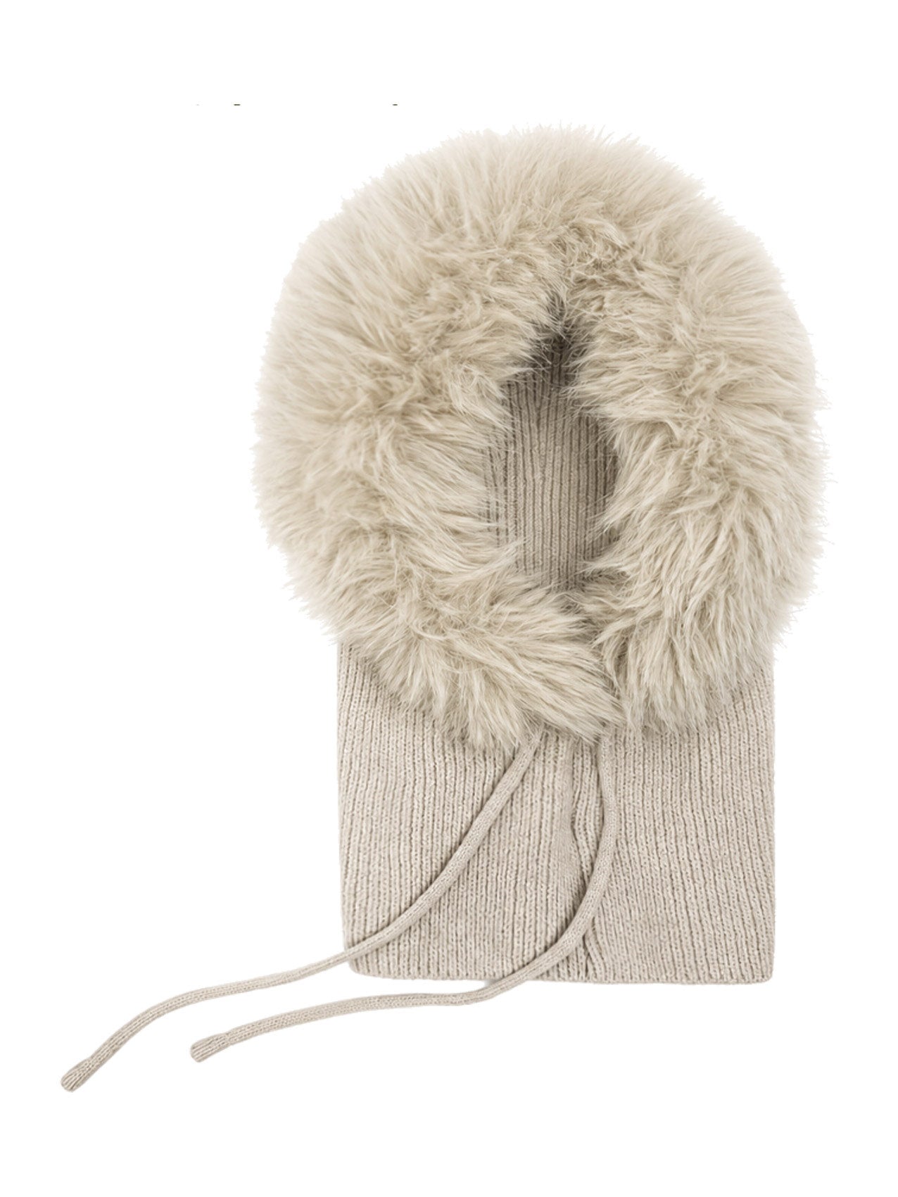 HT26150-377 Fur Trimmed Knit Balaclava Hood