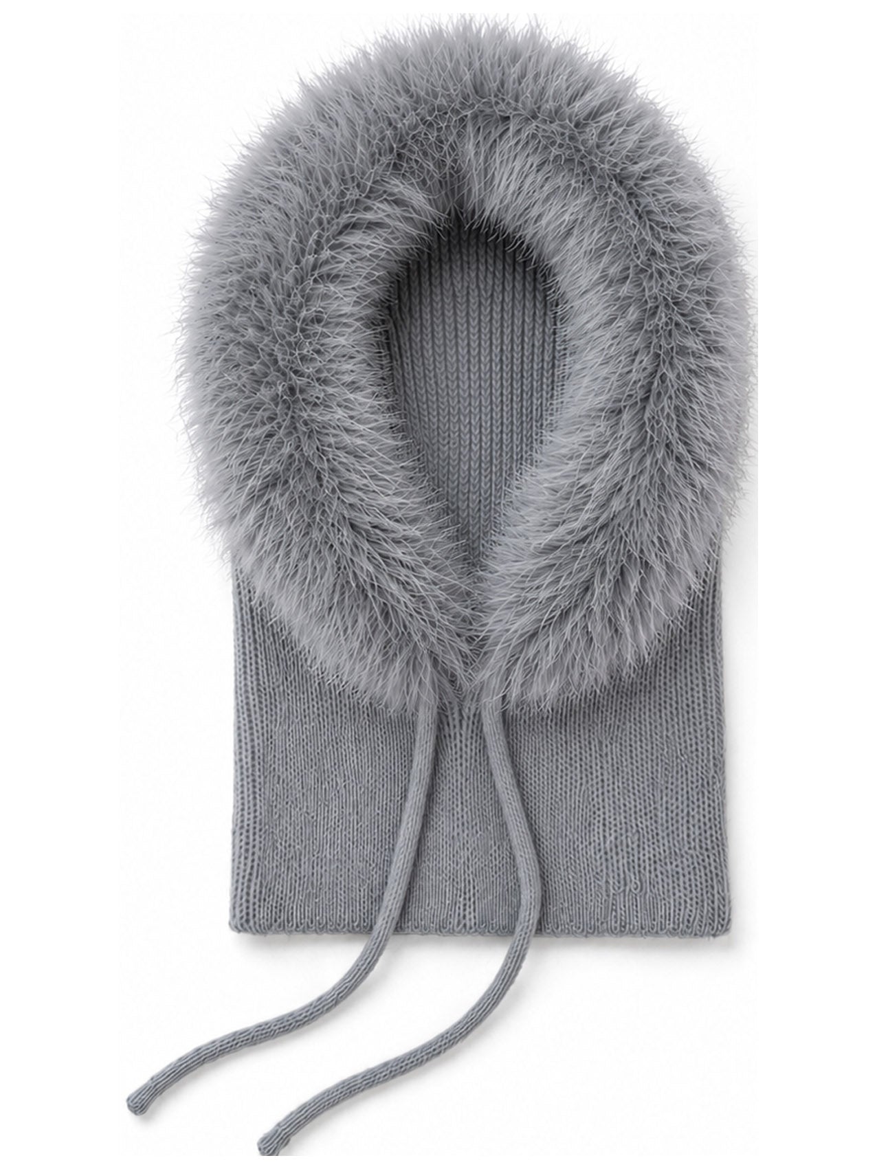 HT26150-377 Fur Trimmed Knit Balaclava Hood