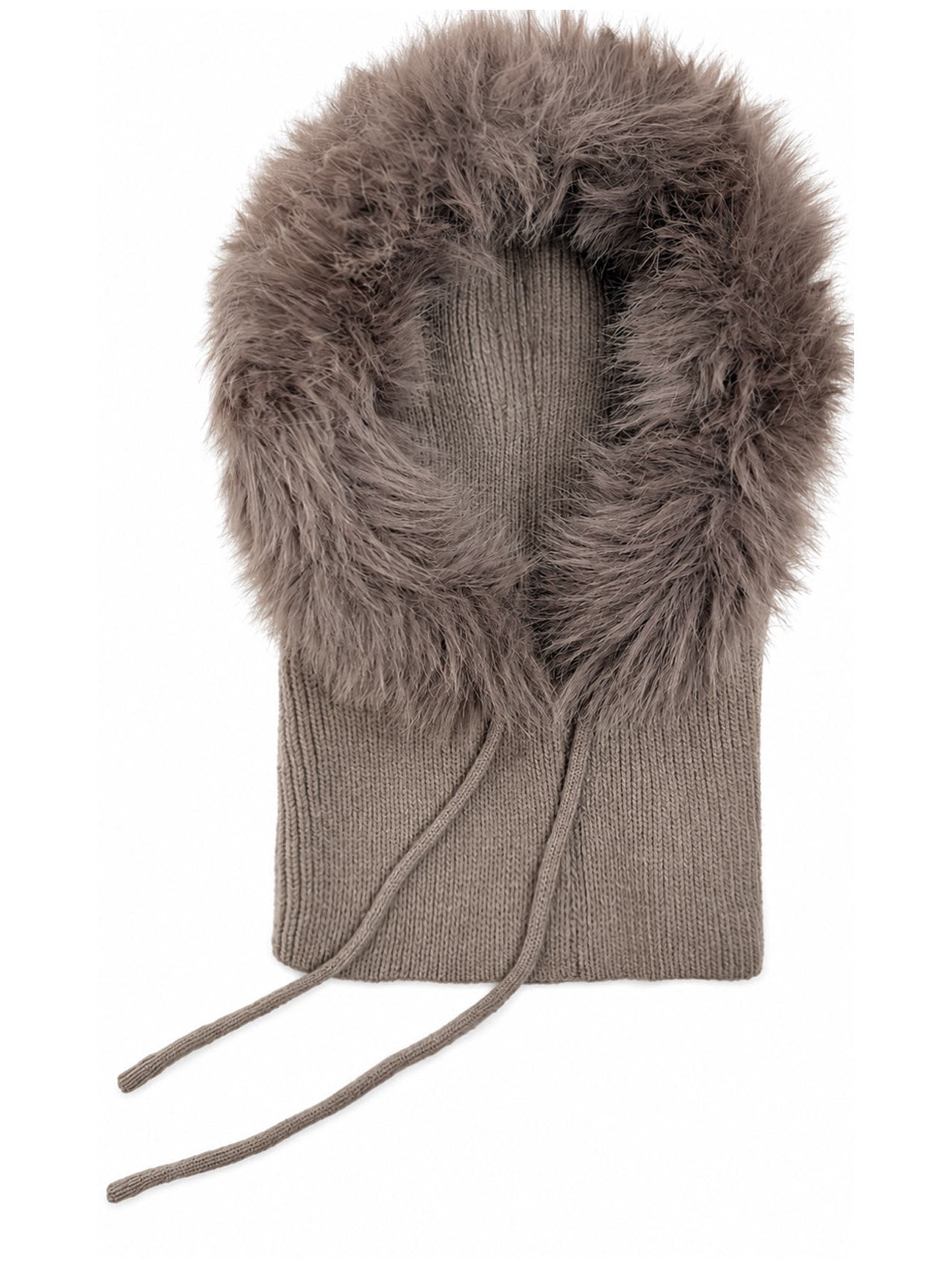 HT26150-377 Fur Trimmed Knit Balaclava Hood