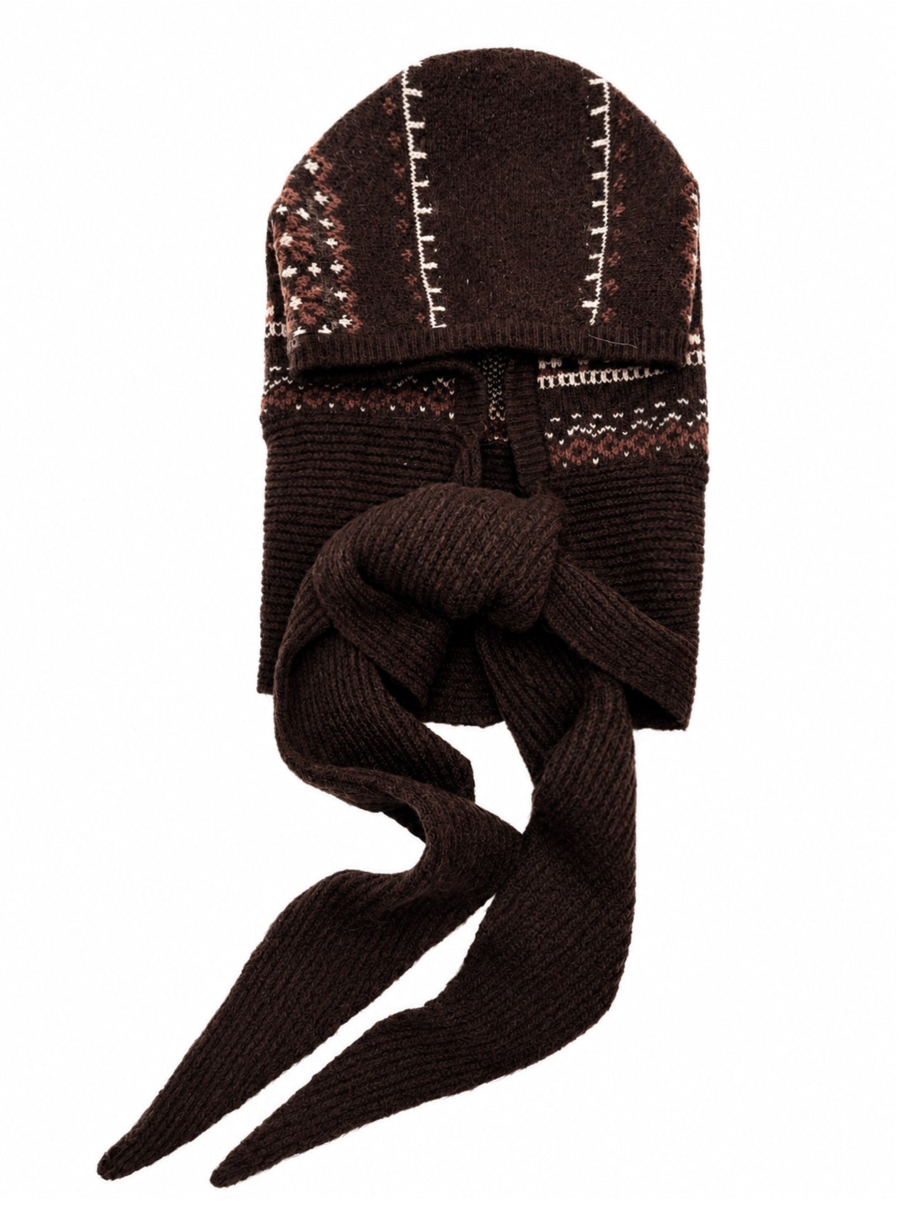 HT26200-375 Knitted Snowflake Print Hooded Scarf