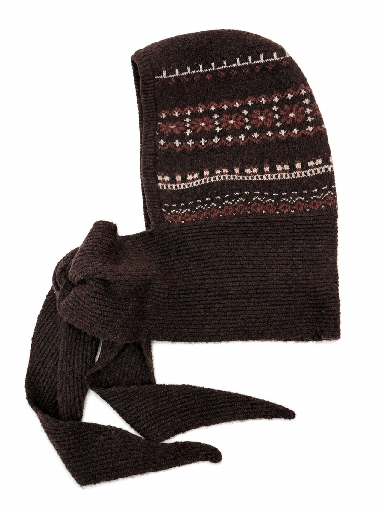 HT26200-375 Knitted Snowflake Print Hooded Scarf