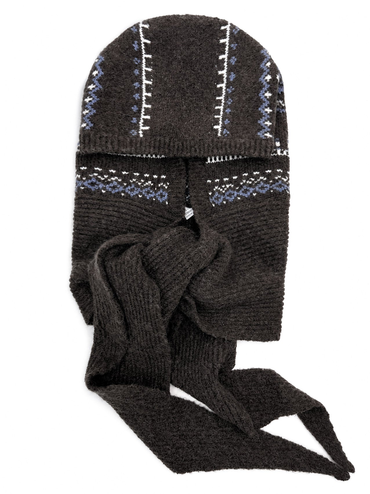 HT26200-375 Knitted Snowflake Print Hooded Scarf