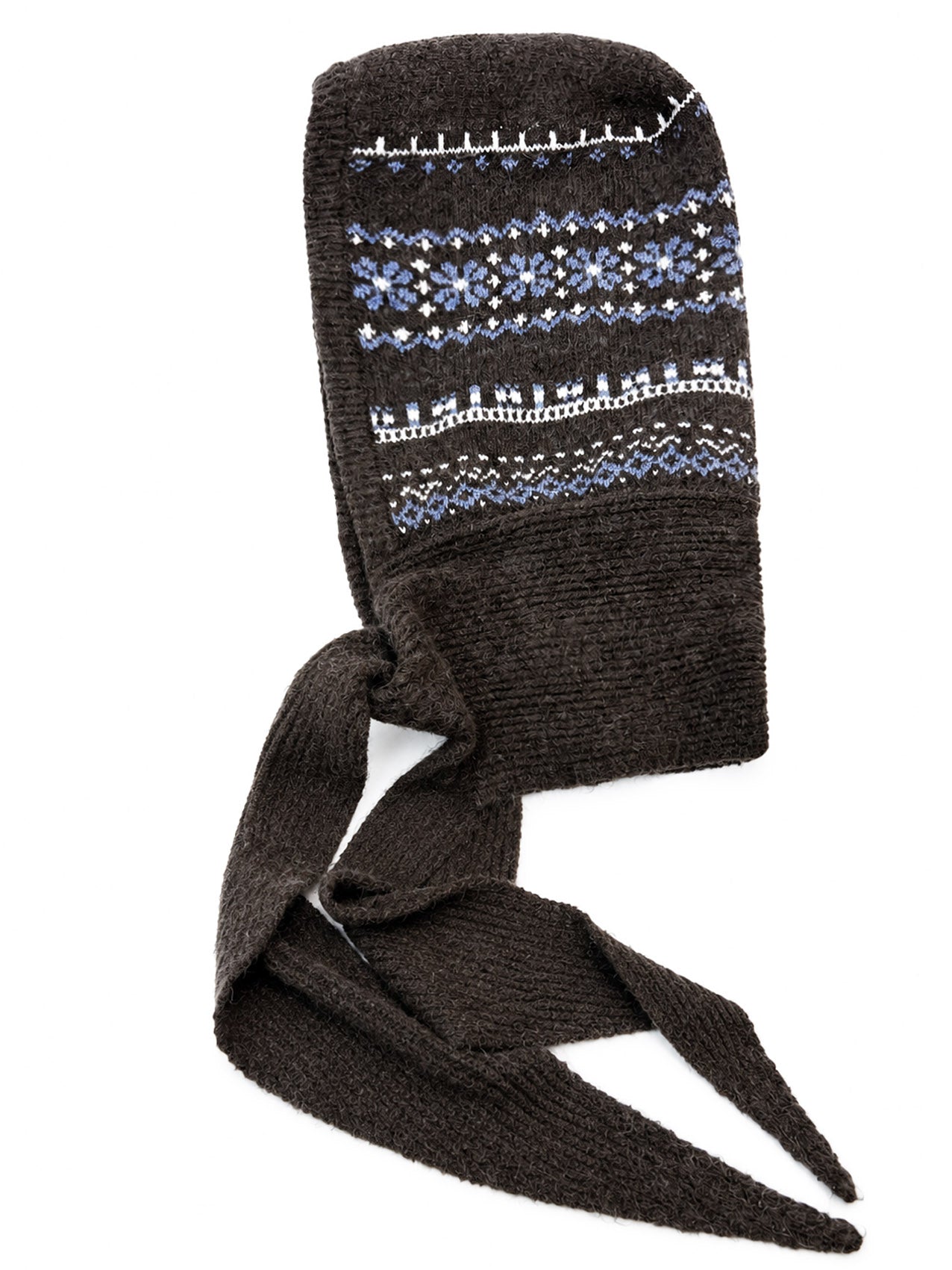 HT26200-375 Knitted Snowflake Print Hooded Scarf