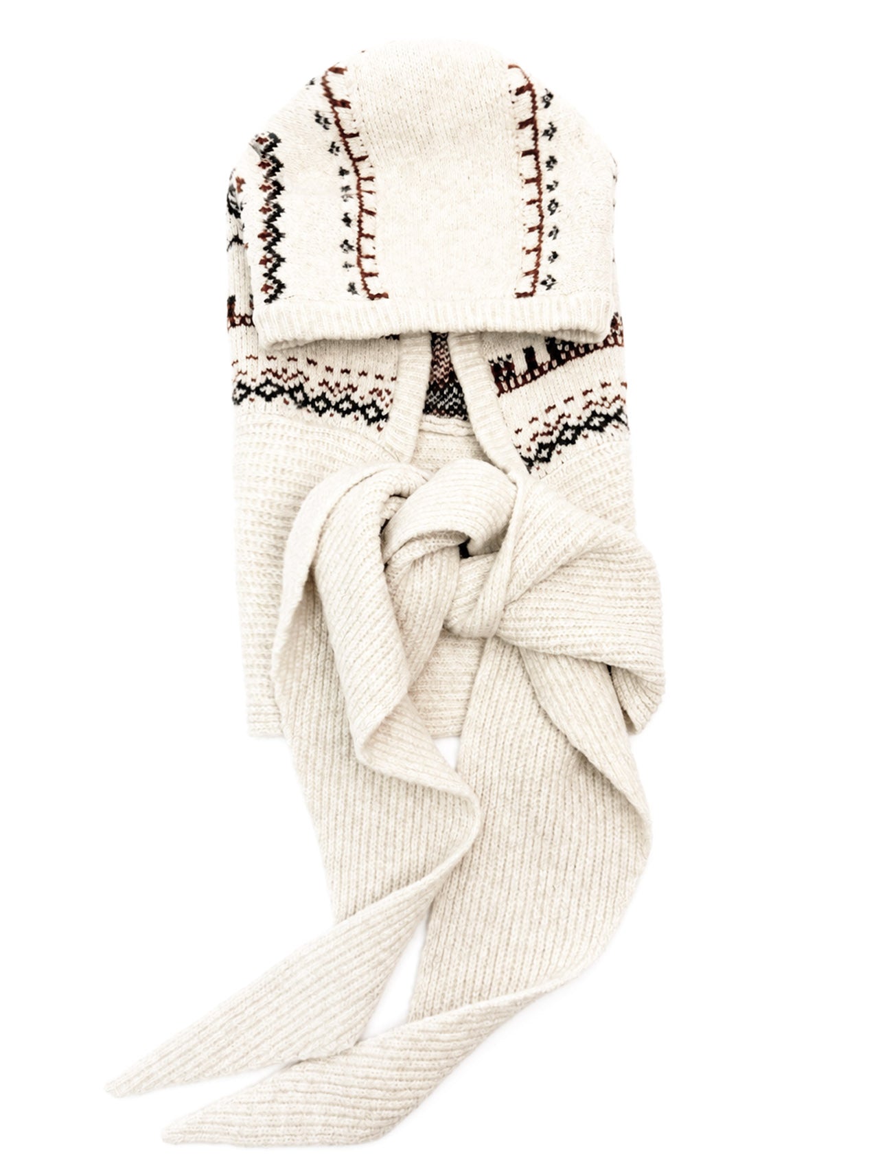 HT26200-375 Knitted Snowflake Print Hooded Scarf