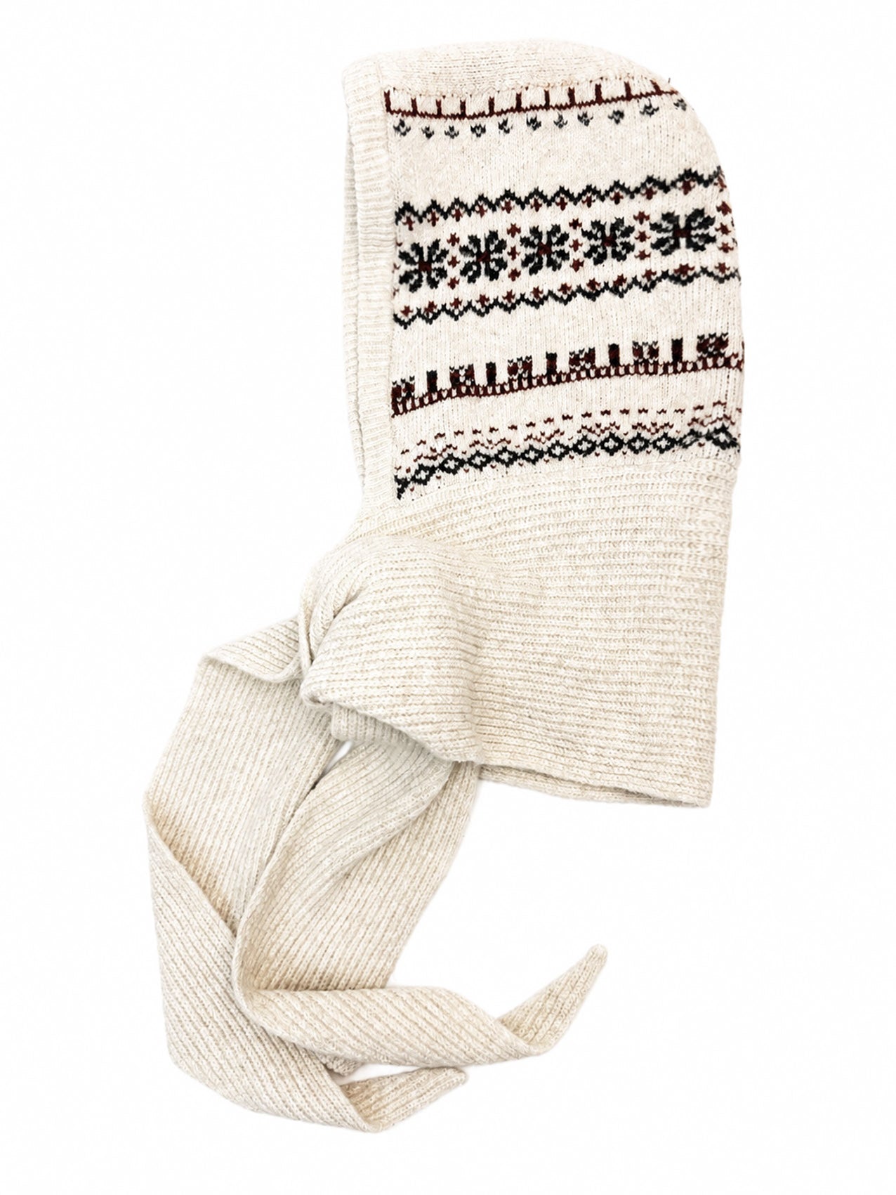 HT26200-375 Knitted Snowflake Print Hooded Scarf